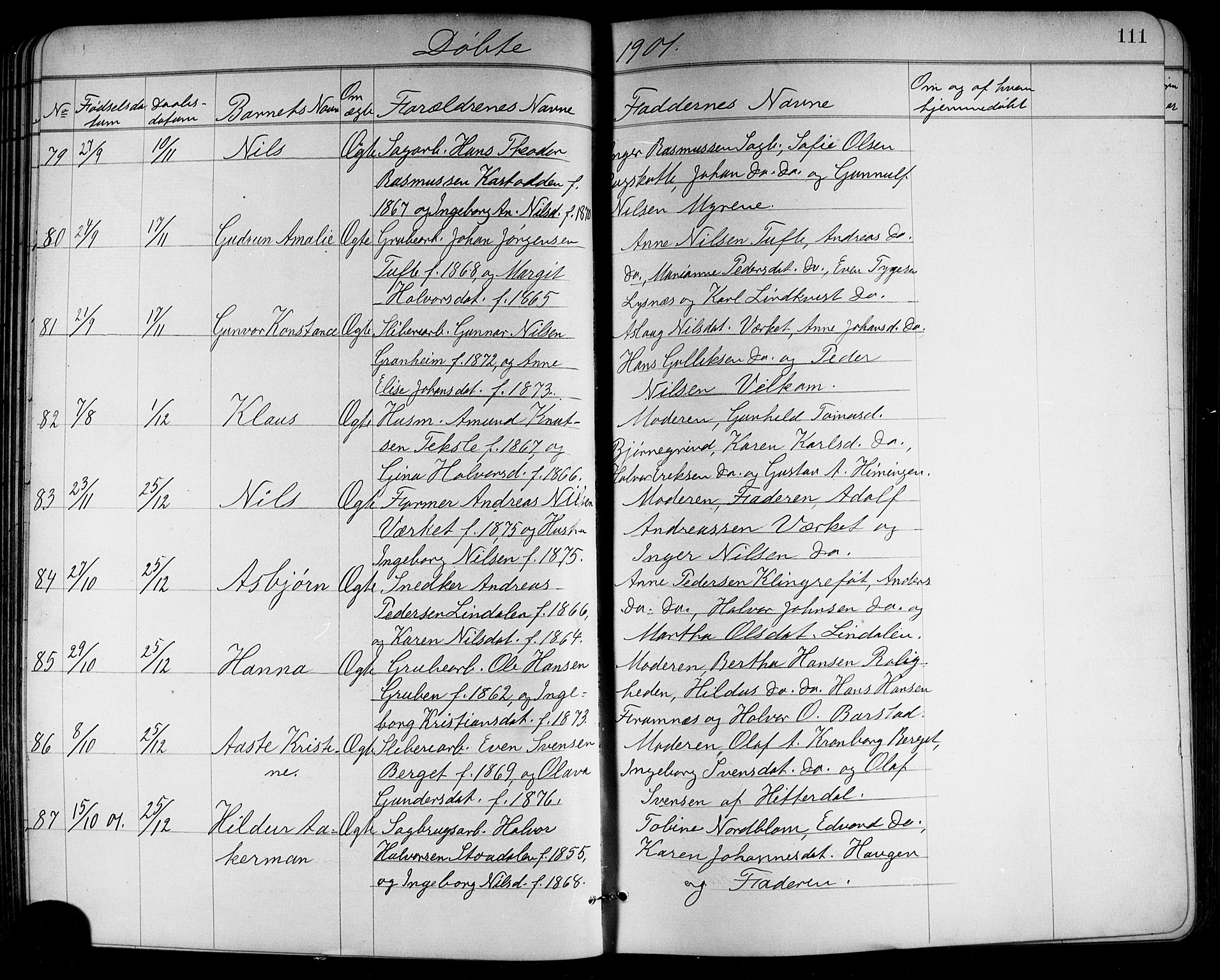 Holla kirkebøker, SAKO/A-272/G/Ga/L0005: Parish register (copy) no. I 5, 1891-1917, p. 111