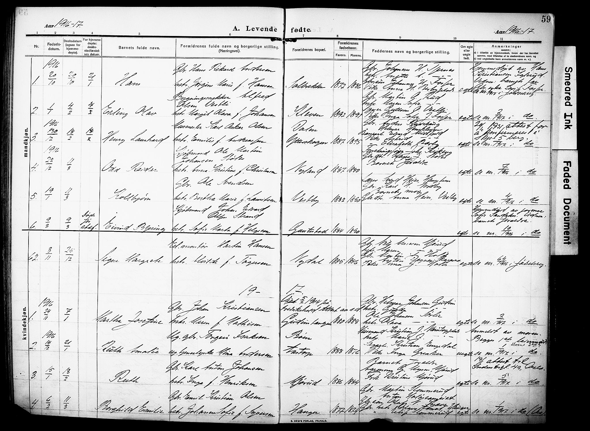 Rakkestad prestekontor Kirkebøker, AV/SAO-A-2008/F/Fa/L0015: Parish register (official) no. I 15, 1909-1922, p. 59