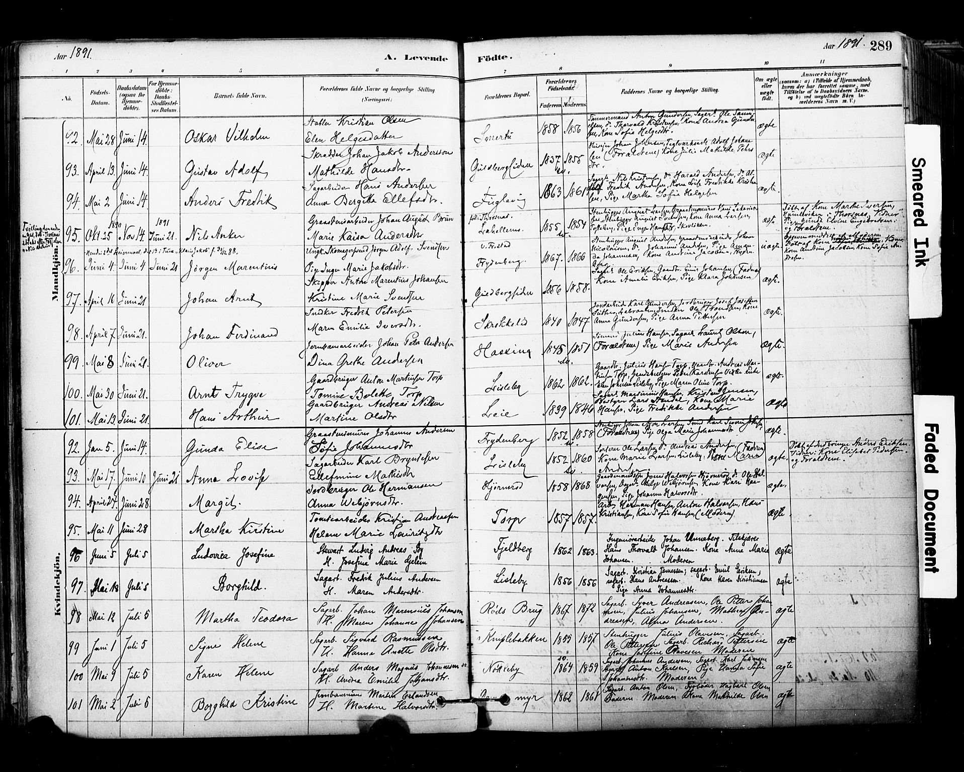 Glemmen prestekontor Kirkebøker, SAO/A-10908/F/Fa/L0011: Parish register (official) no. 11, 1878-1917, p. 289