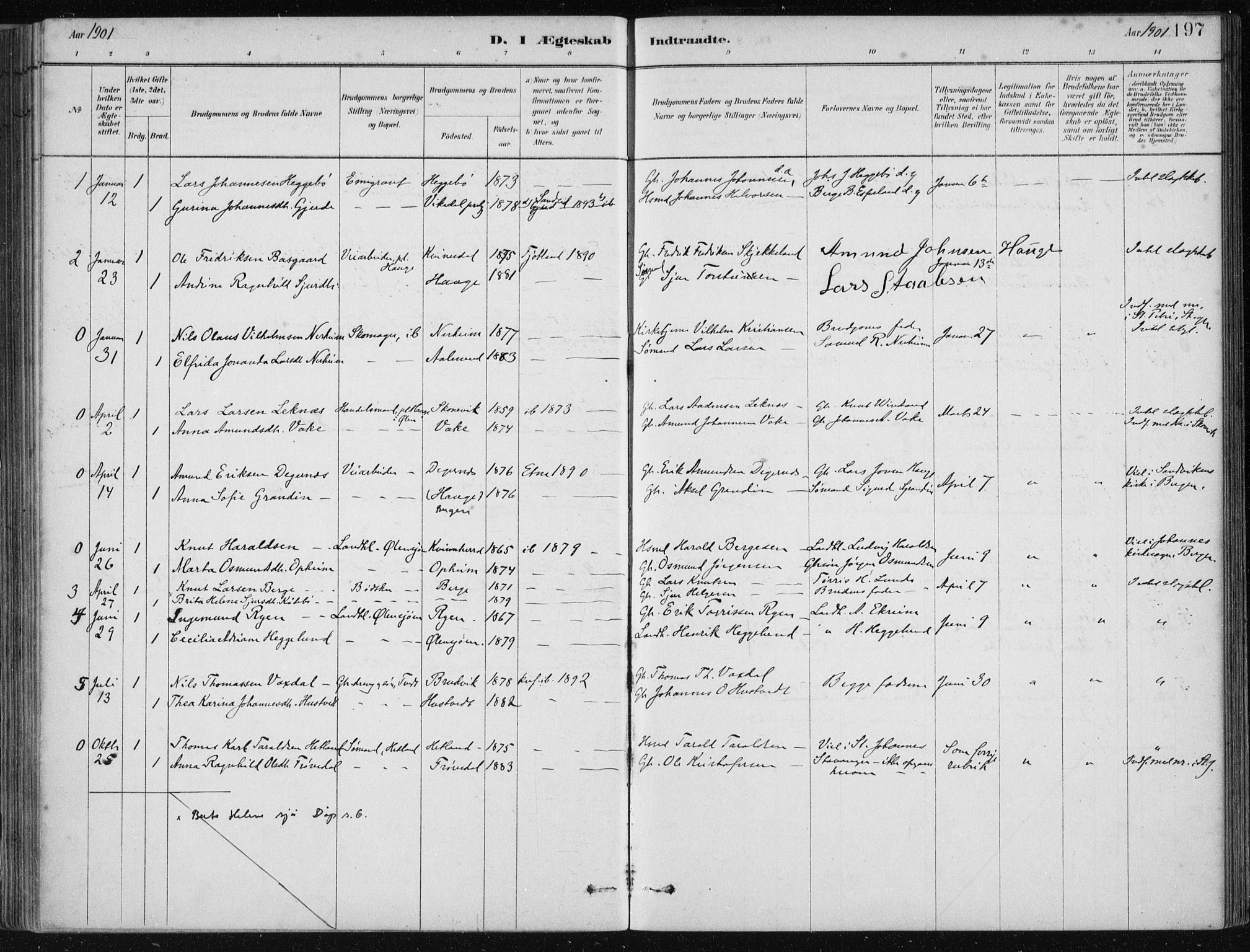 Fjelberg sokneprestembete, AV/SAB-A-75201/H/Haa: Parish register (official) no. D 1, 1879-1918, p. 197