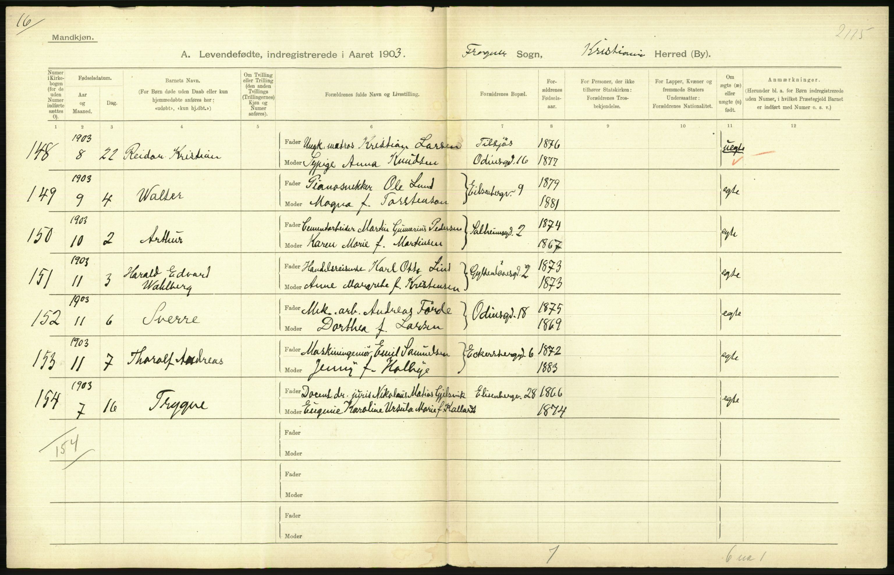 Statistisk sentralbyrå, Sosiodemografiske emner, Befolkning, AV/RA-S-2228/D/Df/Dfa/Dfaa/L0003: Kristiania: Fødte, 1903, p. 636