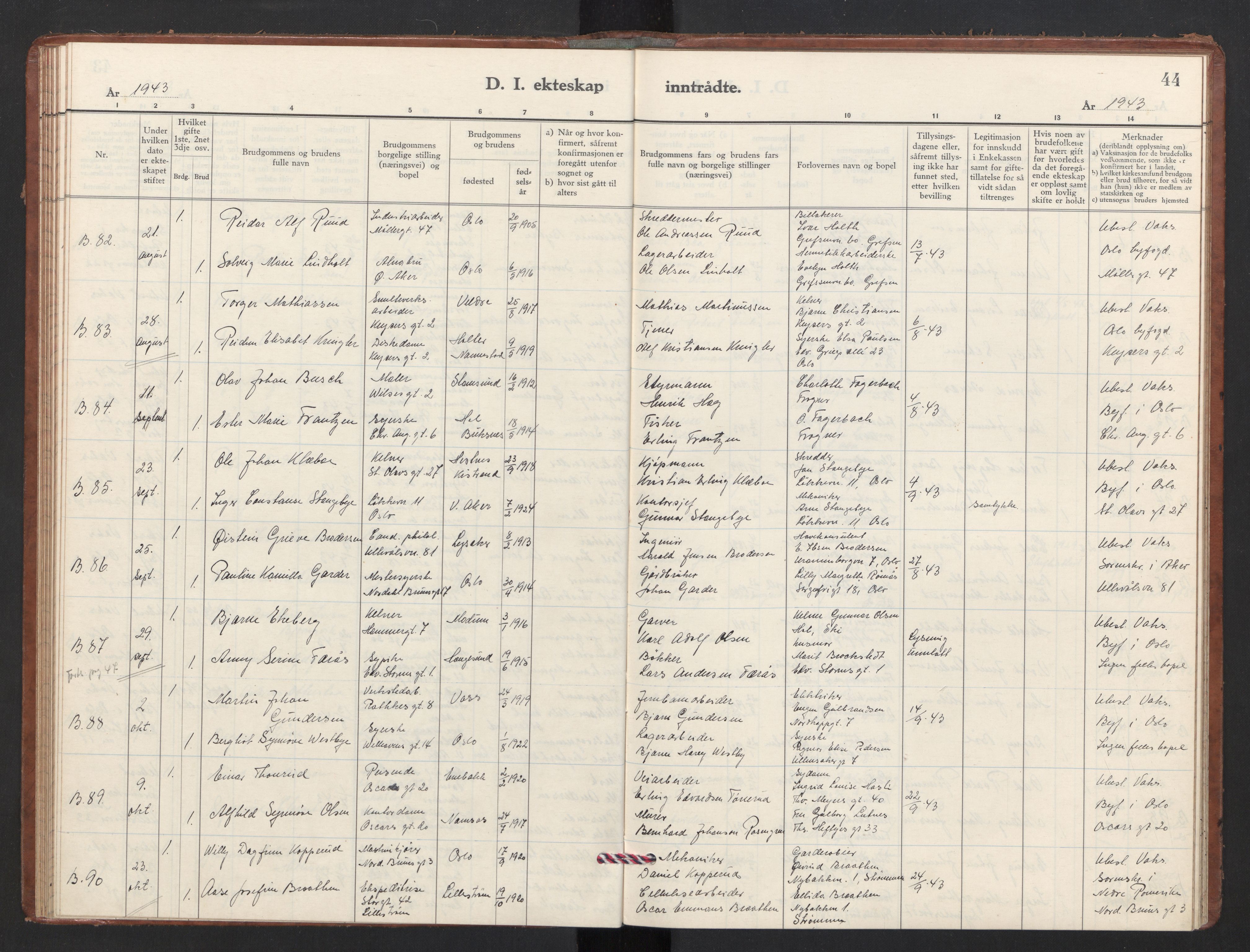 Trefoldighet prestekontor Kirkebøker, AV/SAO-A-10882/F/Fg/L0003: Parish register (official) no. VII 3, 1940-1948, p. 44