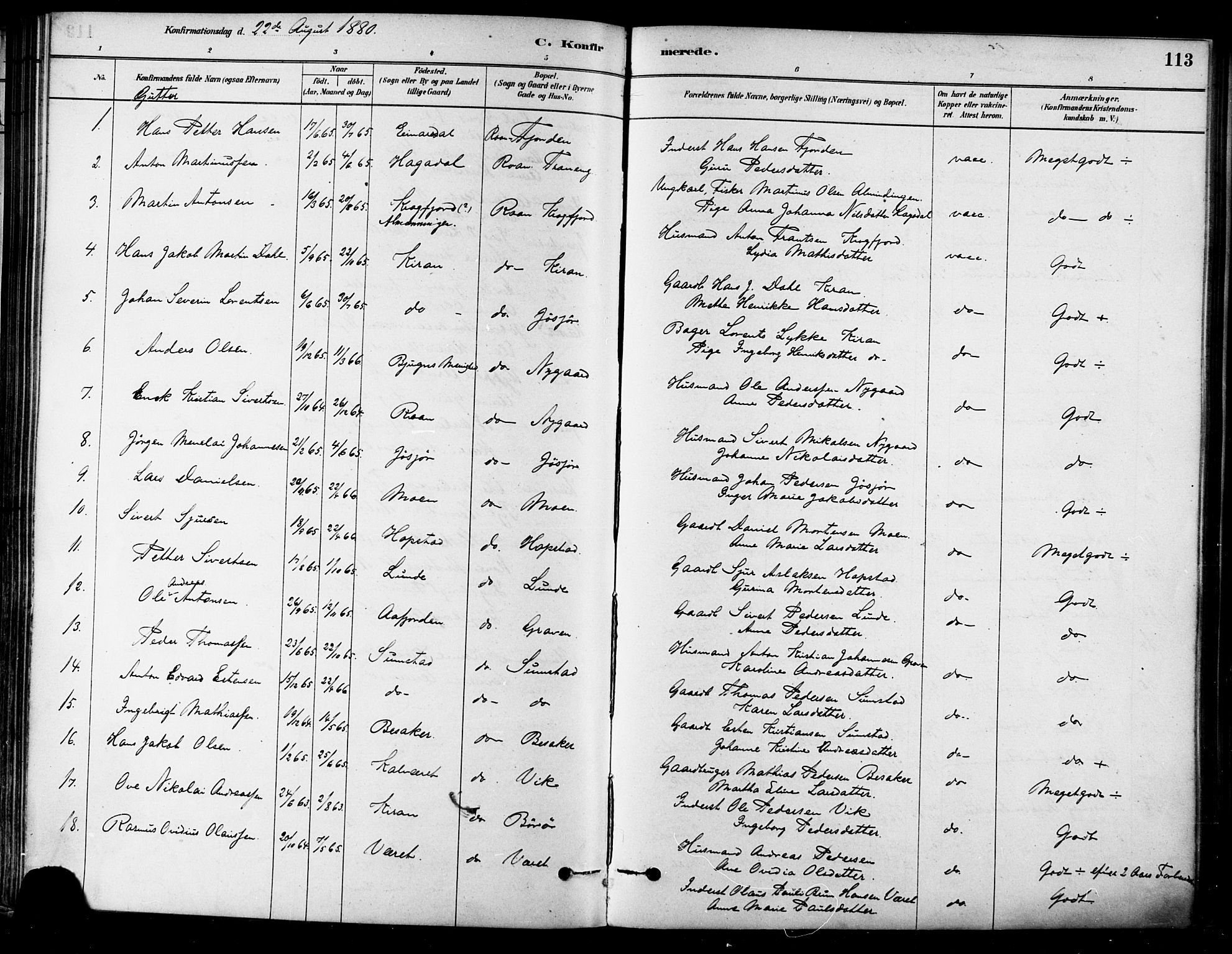 Ministerialprotokoller, klokkerbøker og fødselsregistre - Sør-Trøndelag, SAT/A-1456/657/L0707: Parish register (official) no. 657A08, 1879-1893, p. 113