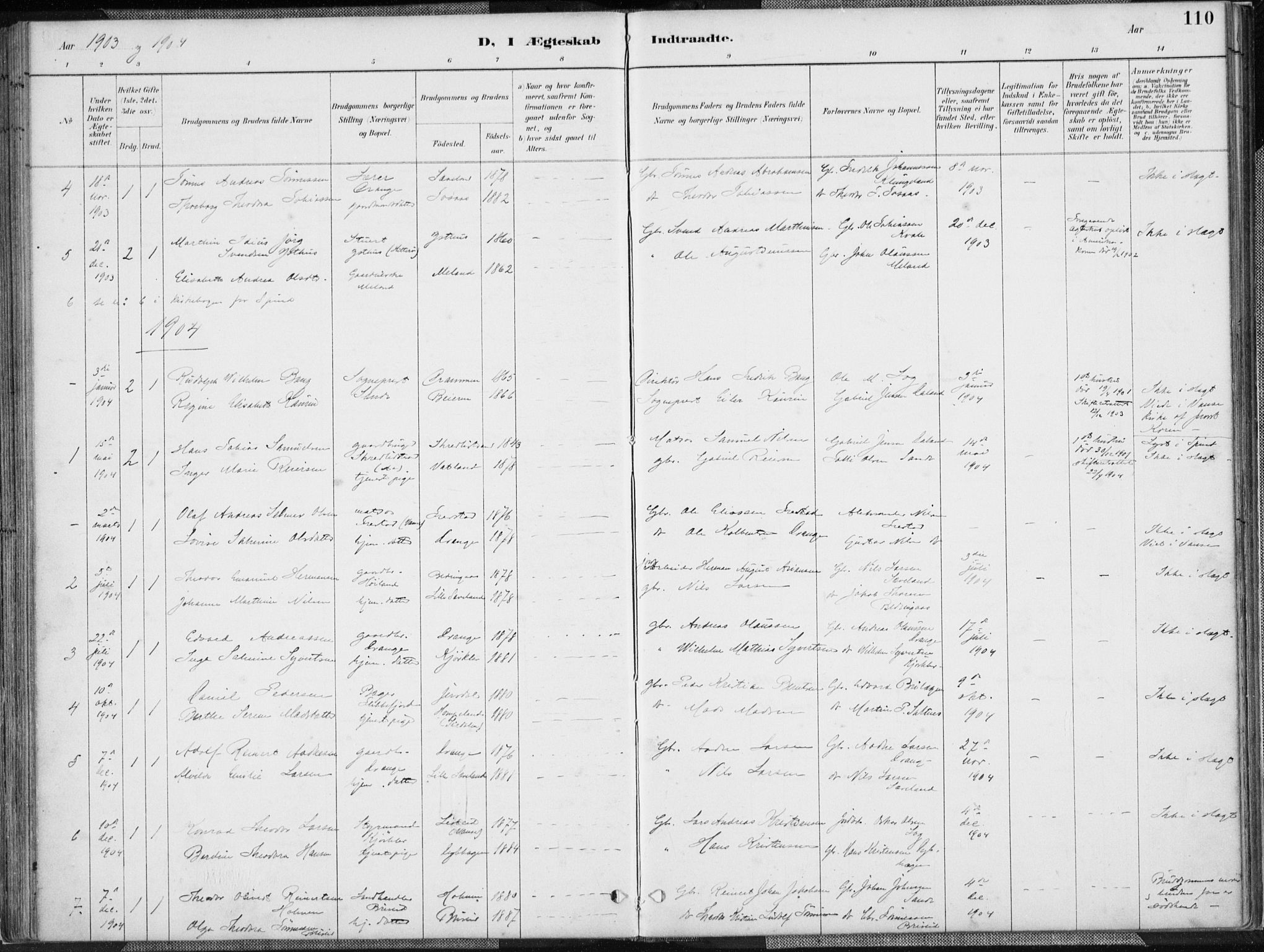 Herad sokneprestkontor, AV/SAK-1111-0018/F/Fa/Faa/L0006: Parish register (official) no. A 6, 1887-1907, p. 110