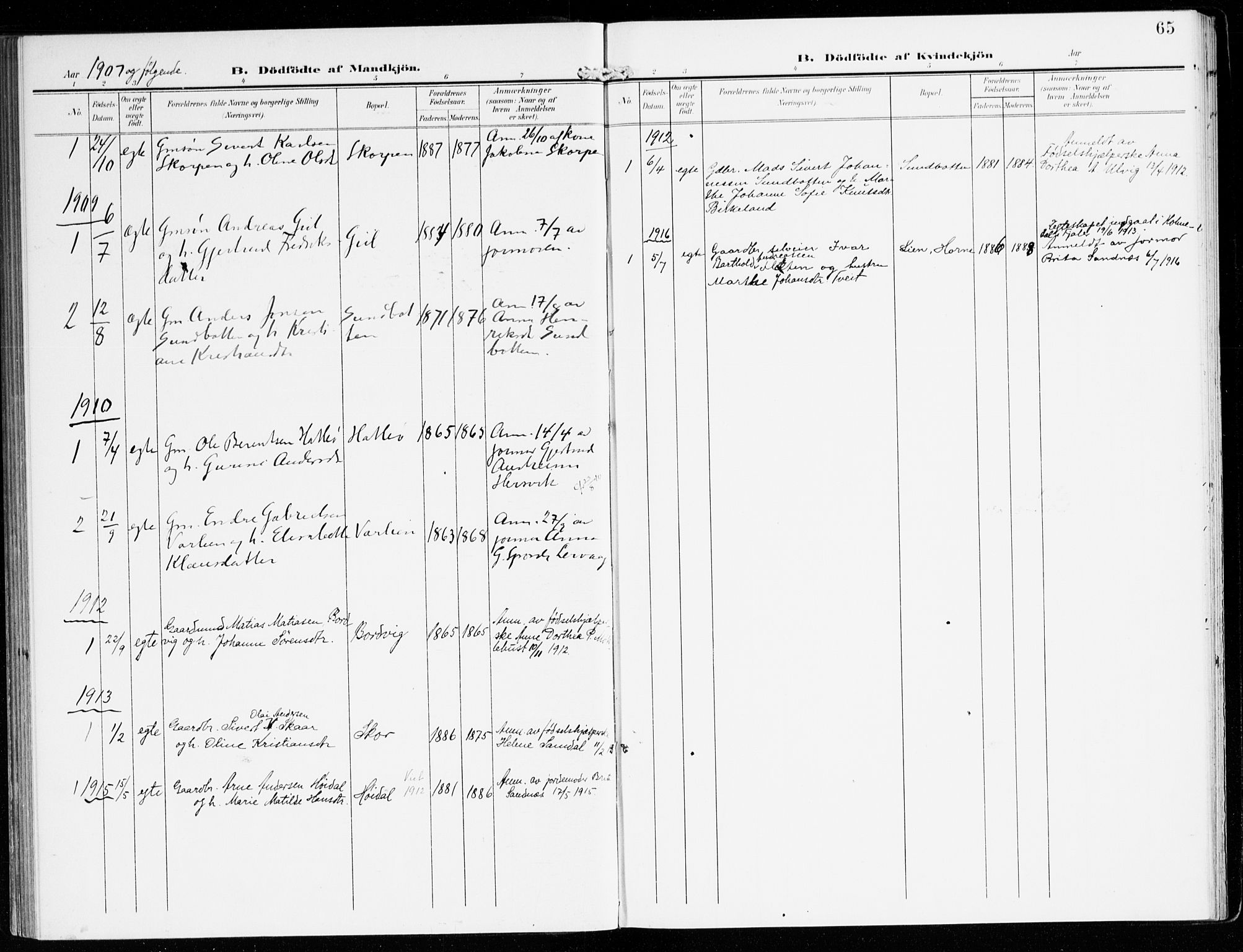 Hyllestad sokneprestembete, SAB/A-80401: Parish register (official) no. D 2, 1905-1919, p. 65