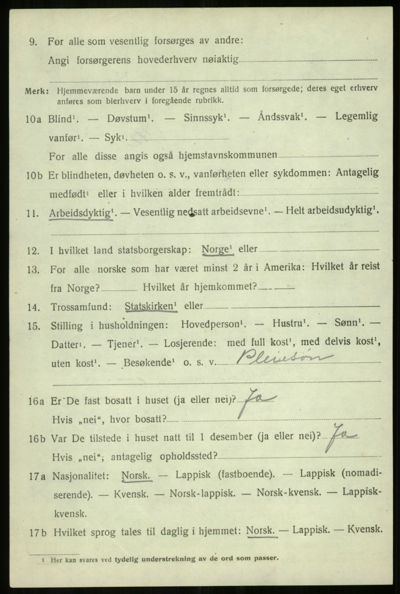 SATØ, 1920 census for Salangen, 1920, p. 4269