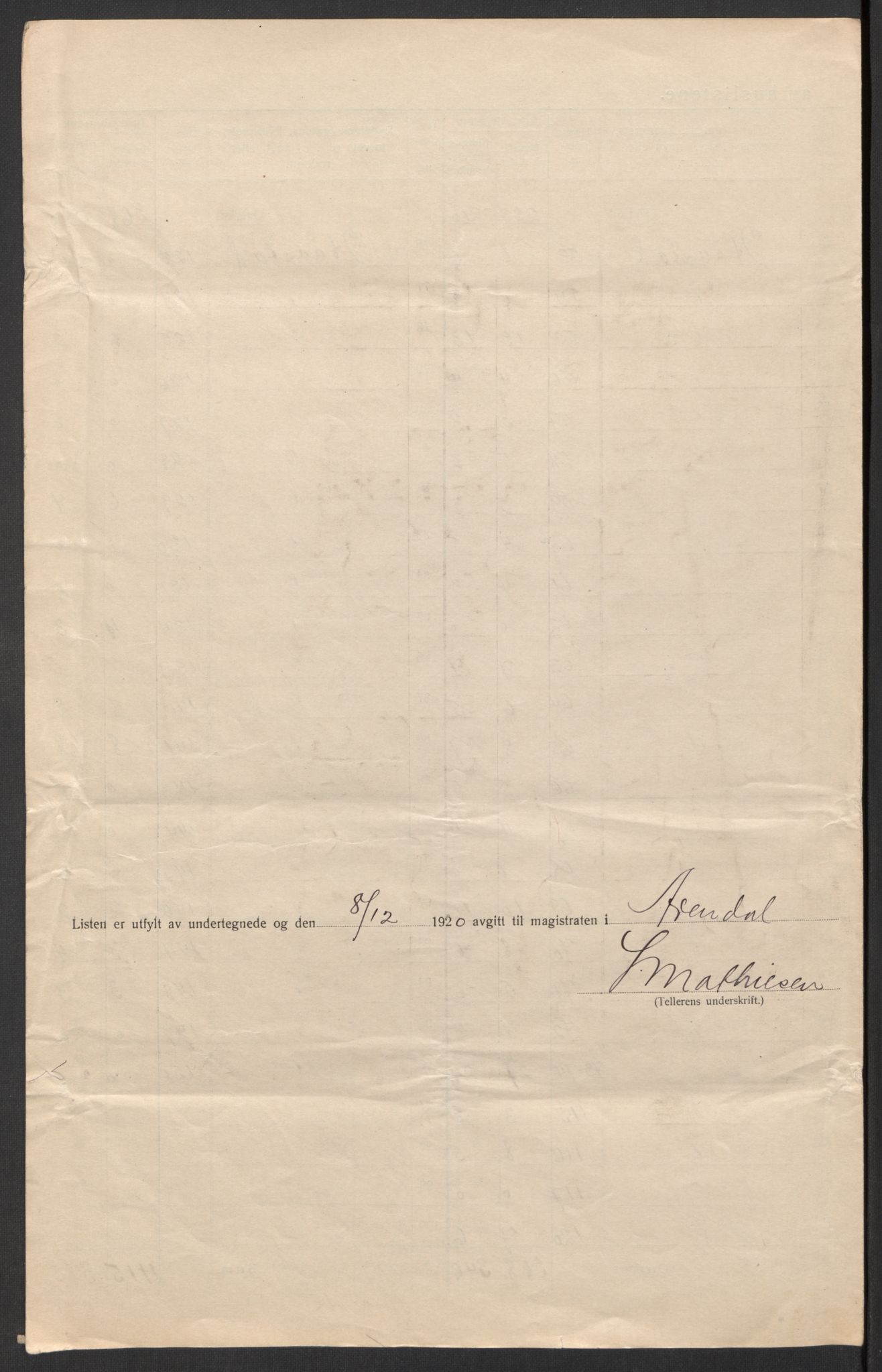 SAK, 1920 census for Arendal, 1920, p. 73