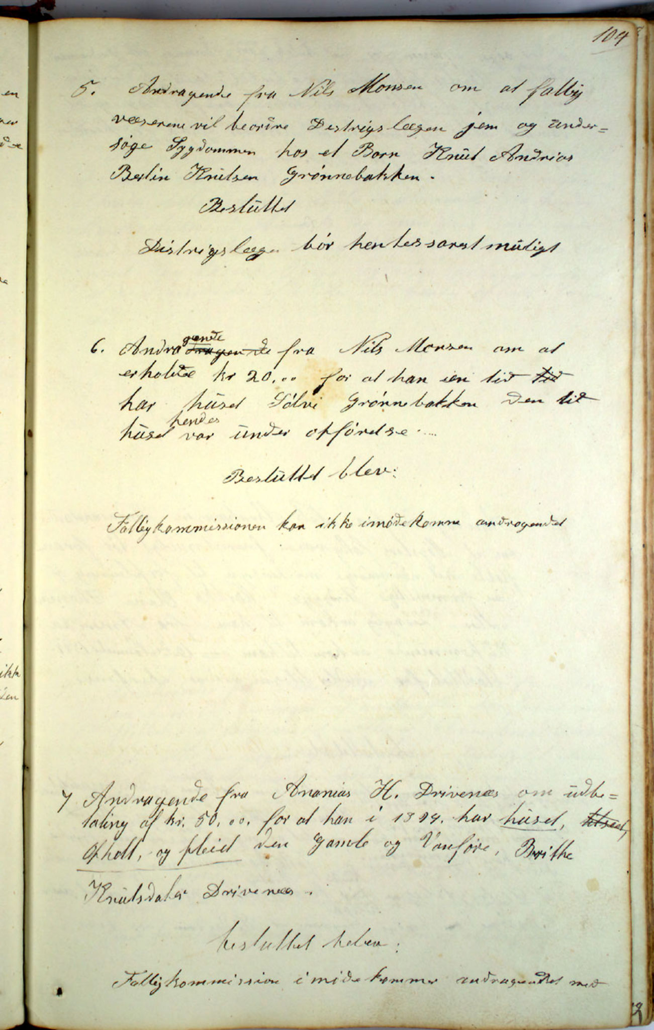 Austevoll kommune. Fattigstyret, IKAH/1244-311/A/Aa/L0001: Møtebok for Møgster fattigkommisjon og fattigstyre, 1846-1920, p. 104a