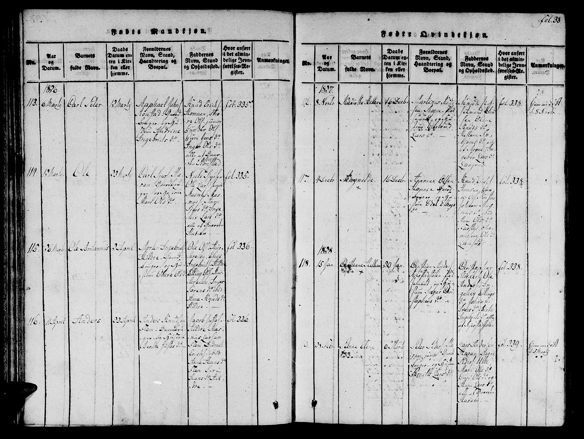 Ministerialprotokoller, klokkerbøker og fødselsregistre - Møre og Romsdal, SAT/A-1454/536/L0495: Parish register (official) no. 536A04, 1818-1847, p. 38