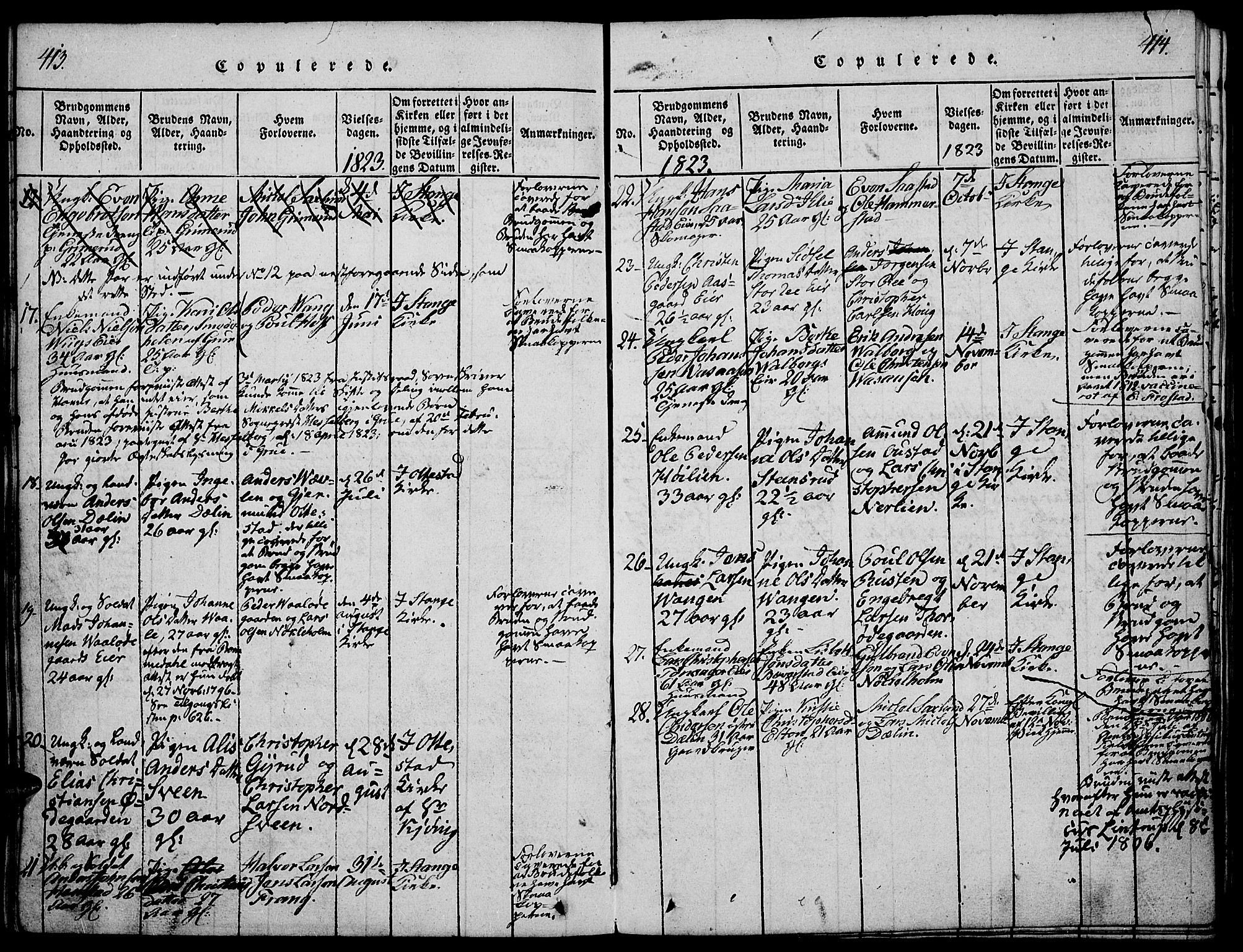 Stange prestekontor, AV/SAH-PREST-002/K/L0008: Parish register (official) no. 8, 1814-1825, p. 413-414