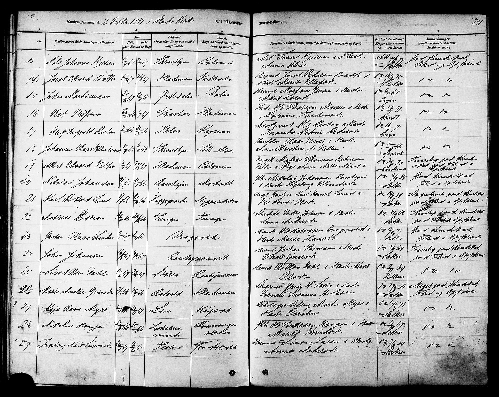 Ministerialprotokoller, klokkerbøker og fødselsregistre - Sør-Trøndelag, SAT/A-1456/606/L0294: Parish register (official) no. 606A09, 1878-1886, p. 231
