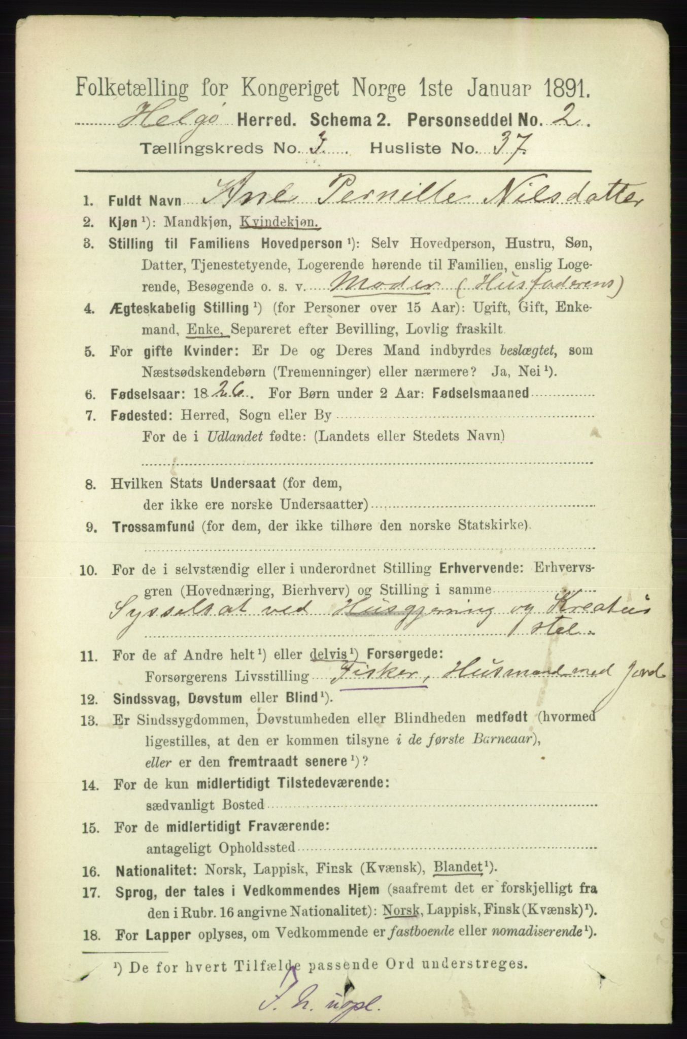 RA, 1891 census for 1935 Helgøy, 1891, p. 974