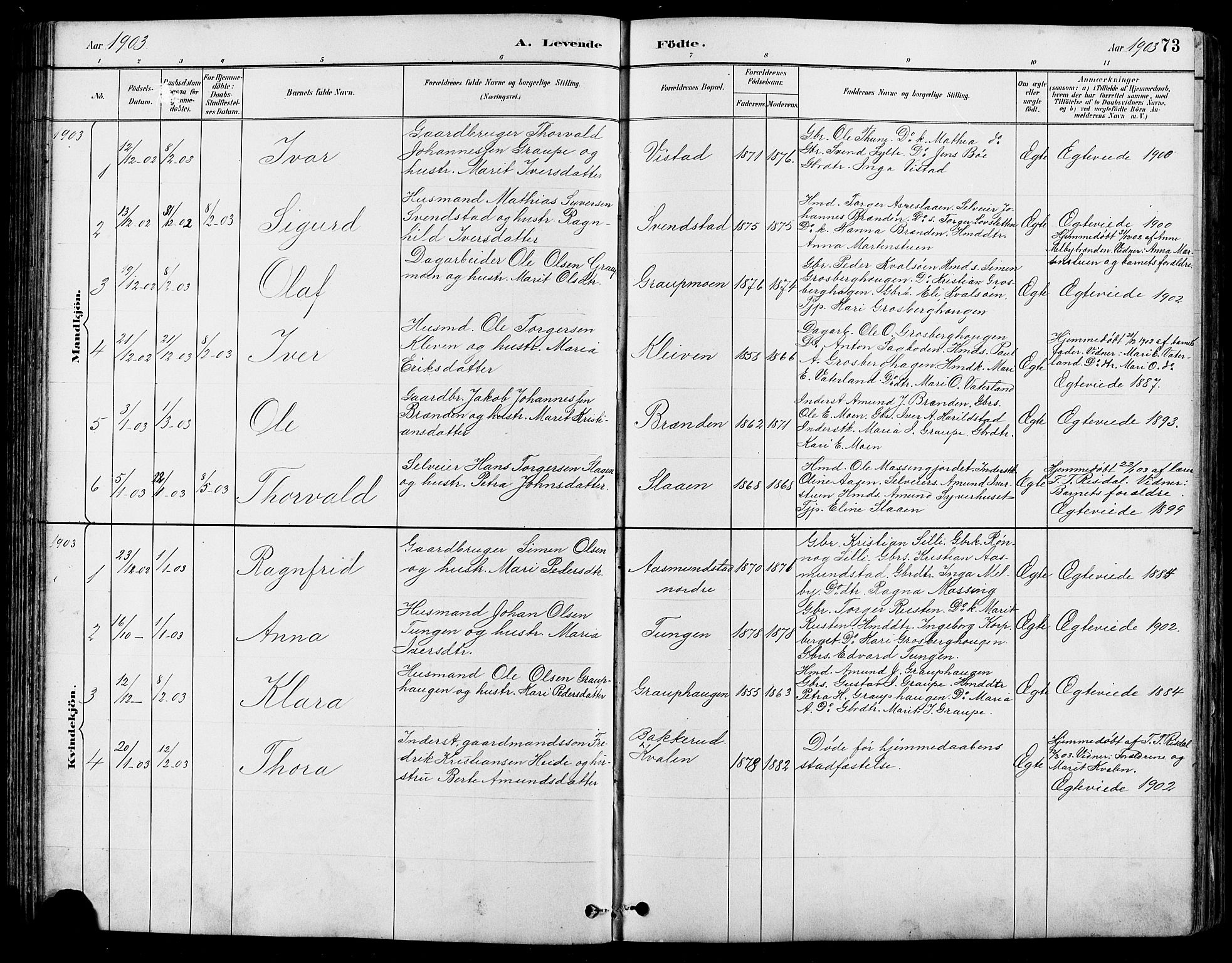 Nord-Fron prestekontor, SAH/PREST-080/H/Ha/Hab/L0005: Parish register (copy) no. 5, 1884-1914, p. 73