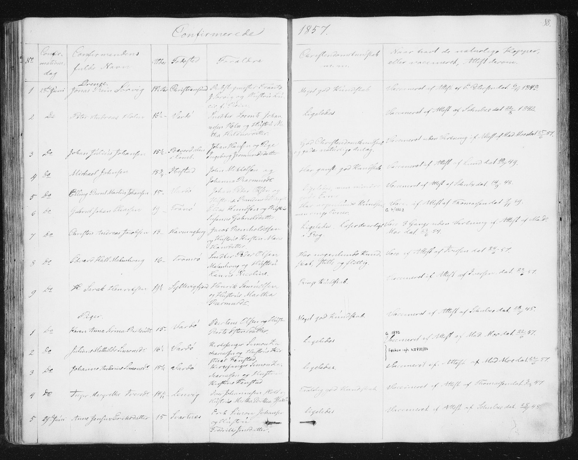 Vardø sokneprestkontor, SATØ/S-1332/H/Ha/L0003kirke: Parish register (official) no. 3, 1843-1861, p. 88