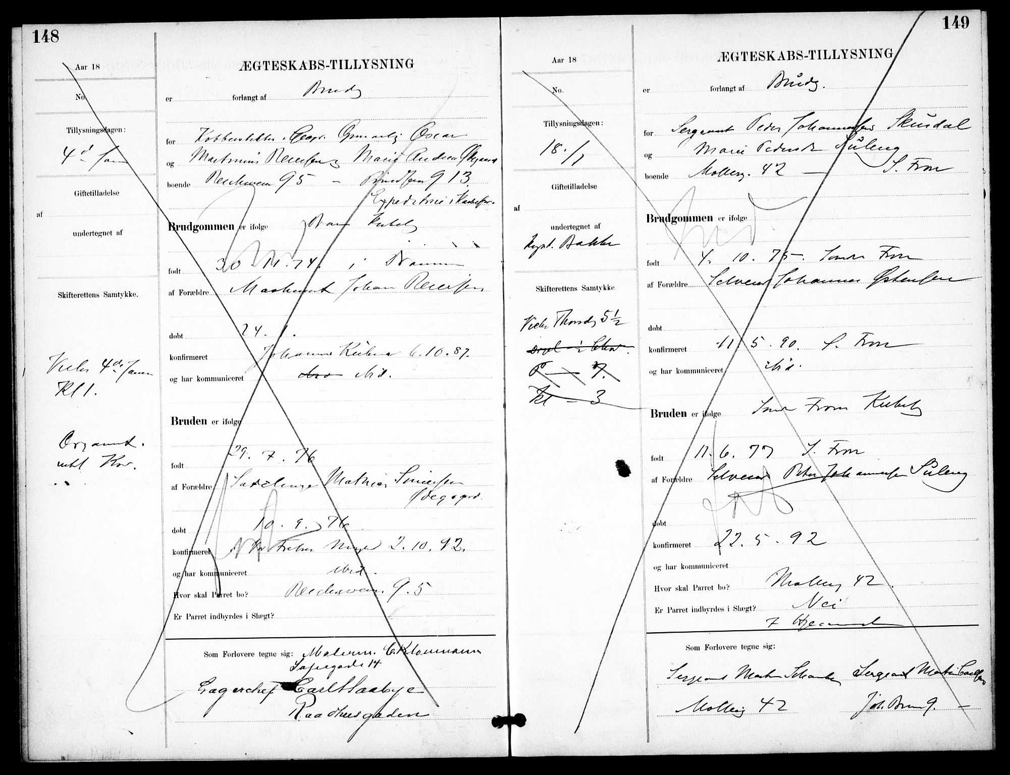 Garnisonsmenigheten Kirkebøker, SAO/A-10846/H/Ha/L0008: Banns register no. I 8, 1894-1908, p. 148-149