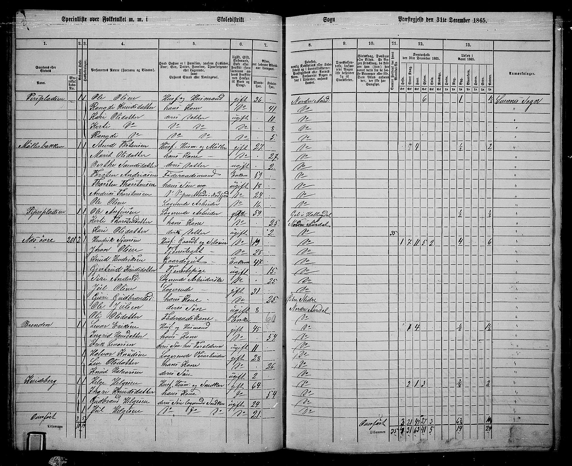 RA, 1865 census for Nord-Aurdal, 1865, p. 77