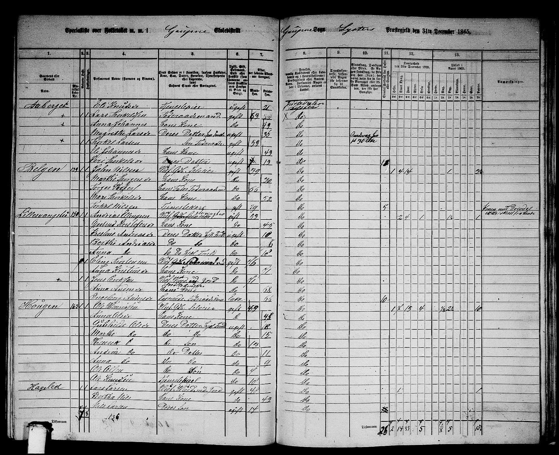 RA, 1865 census for Luster, 1865, p. 145