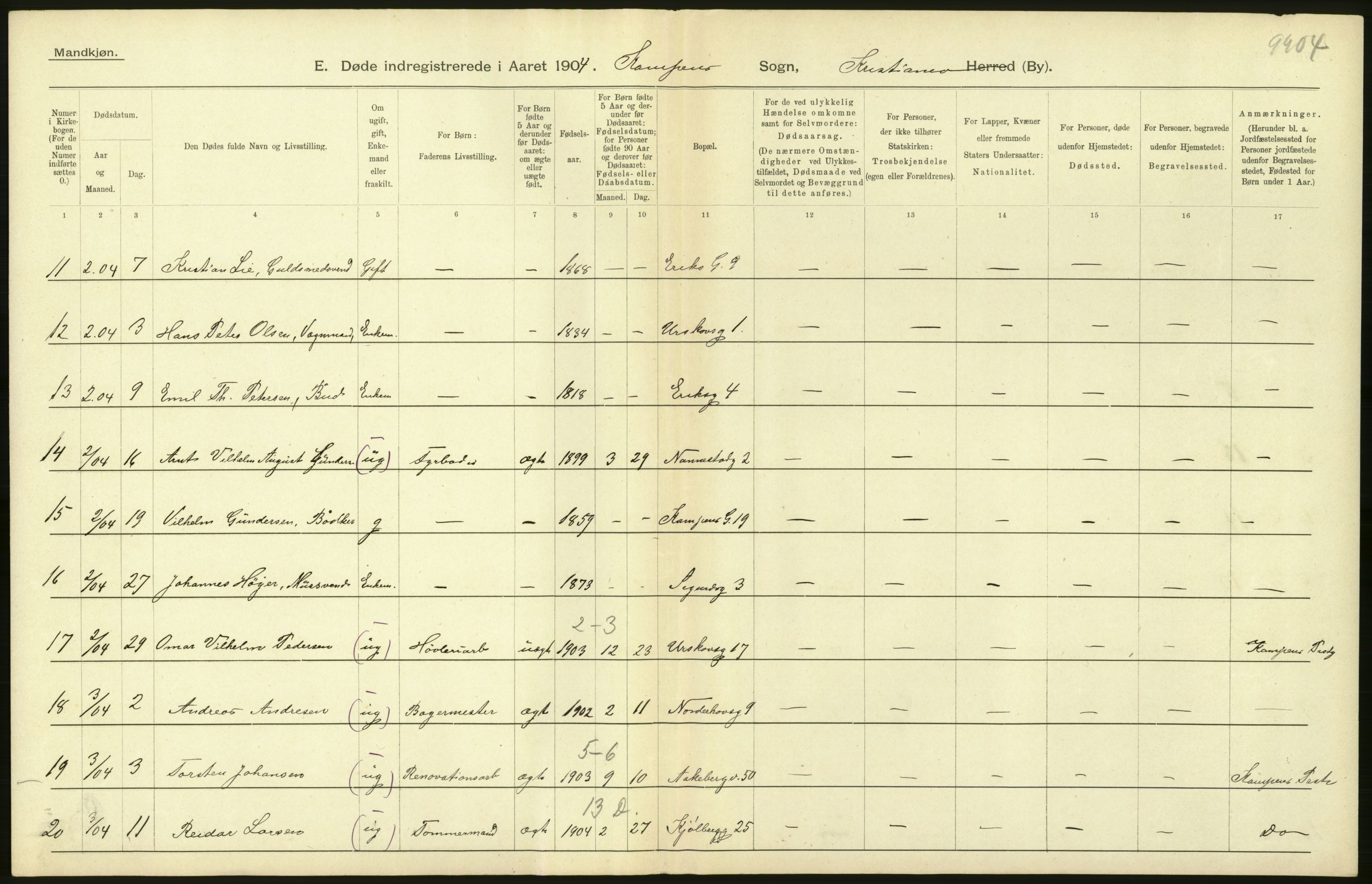 Statistisk sentralbyrå, Sosiodemografiske emner, Befolkning, AV/RA-S-2228/D/Df/Dfa/Dfab/L0004: Kristiania: Gifte, døde, 1904, p. 508