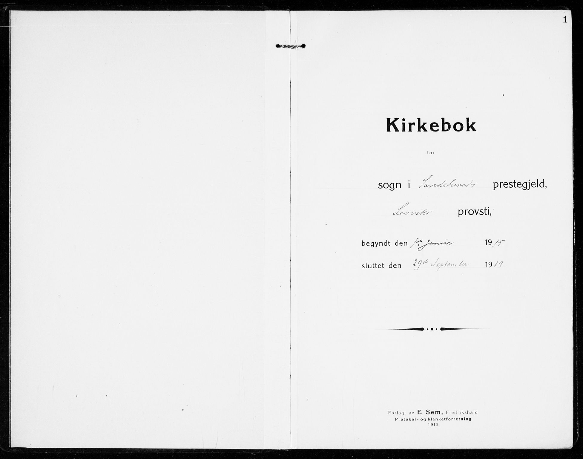 Sandar kirkebøker, SAKO/A-243/F/Fa/L0020: Parish register (official) no. 20, 1915-1919, p. 1