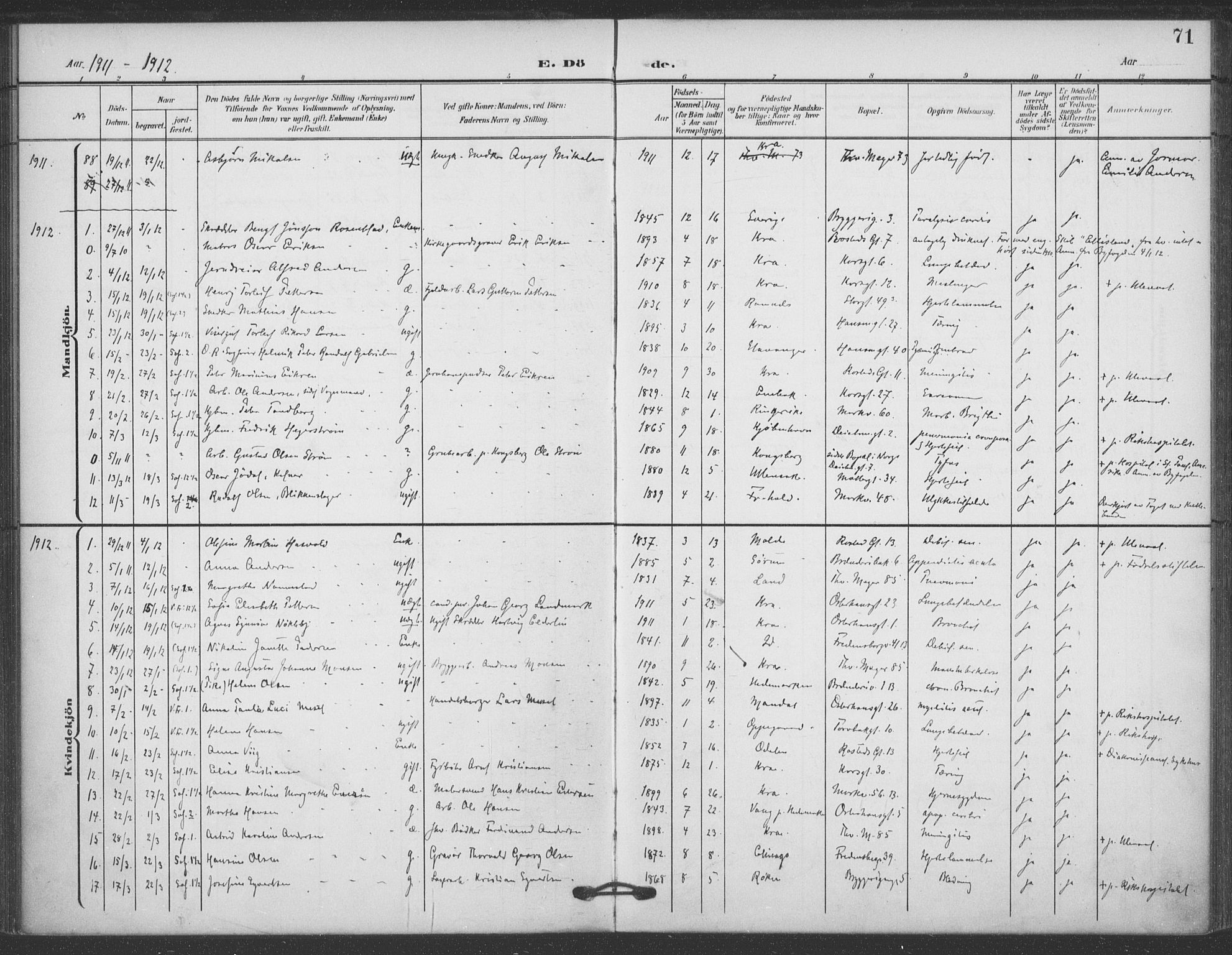 Jakob prestekontor Kirkebøker, SAO/A-10850/F/Fa/L0011: Parish register (official) no. 11, 1906-1920, p. 71