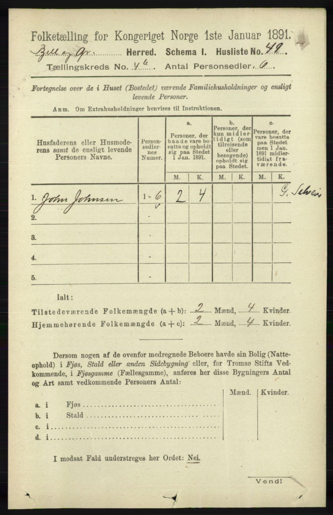 RA, 1891 census for 1024 Bjelland og Grindheim, 1891, p. 2077