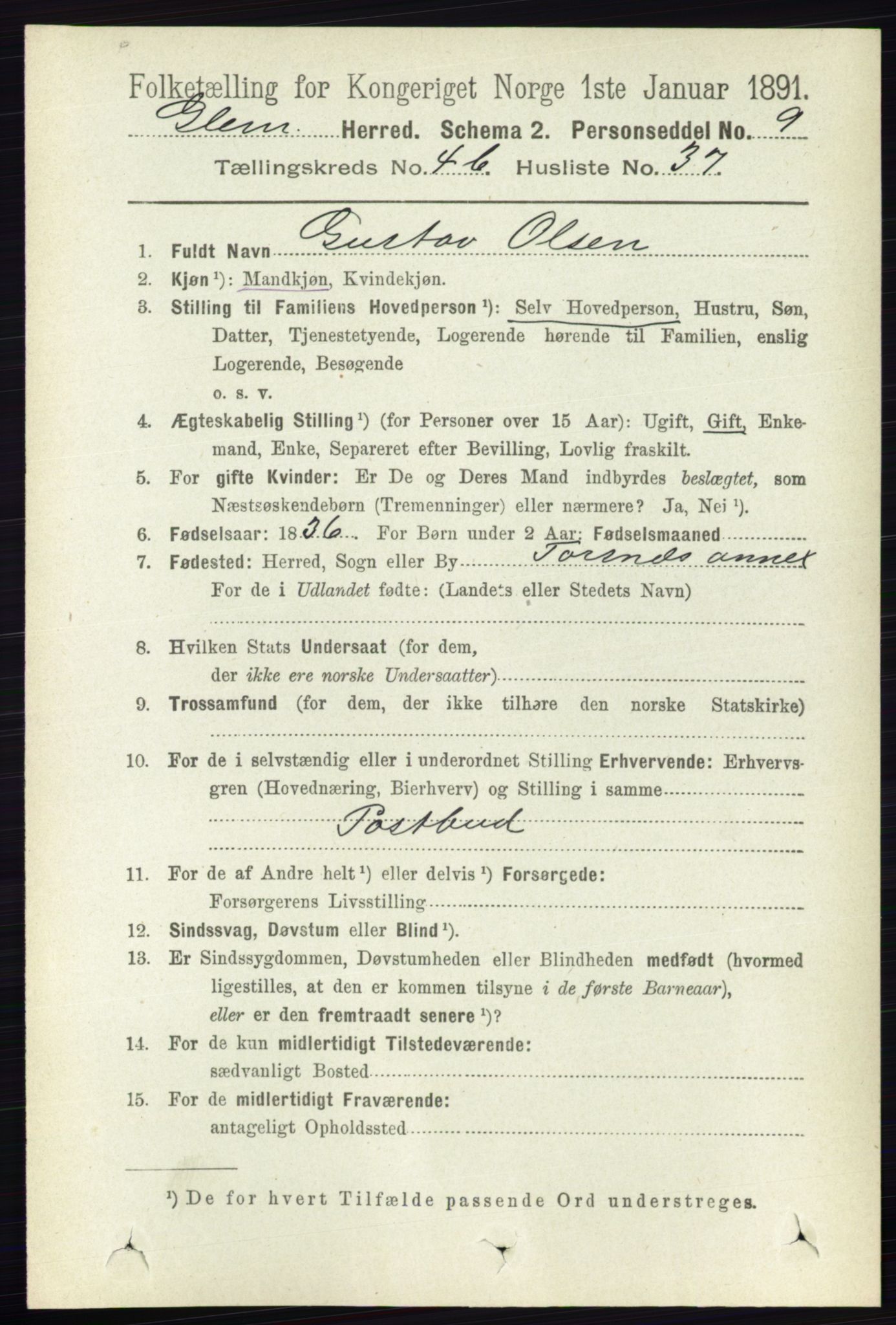 RA, 1891 census for 0132 Glemmen, 1891, p. 5234