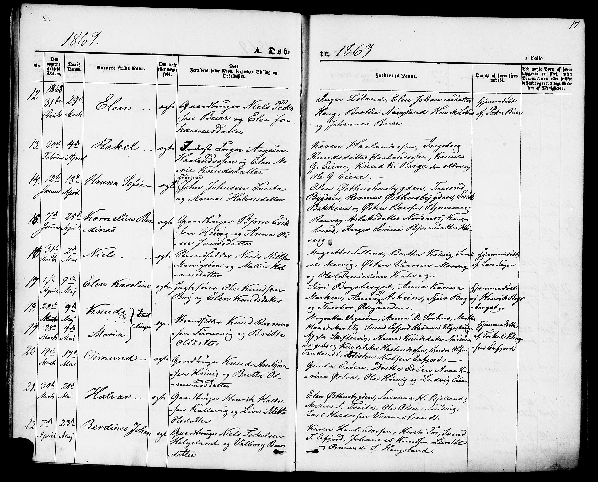 Jelsa sokneprestkontor, AV/SAST-A-101842/01/IV: Parish register (official) no. A 8, 1867-1883, p. 17