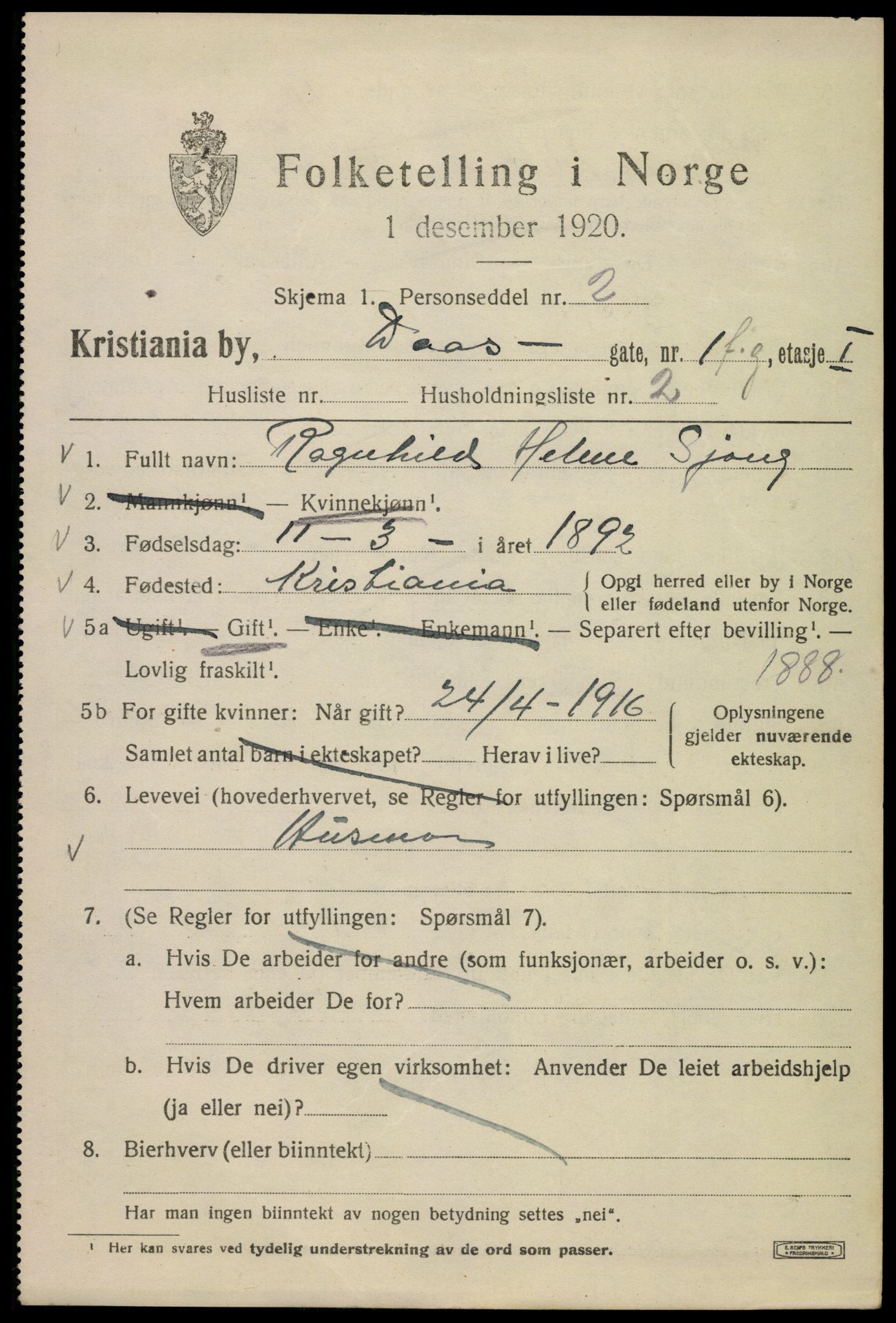 SAO, 1920 census for Kristiania, 1920, p. 191927