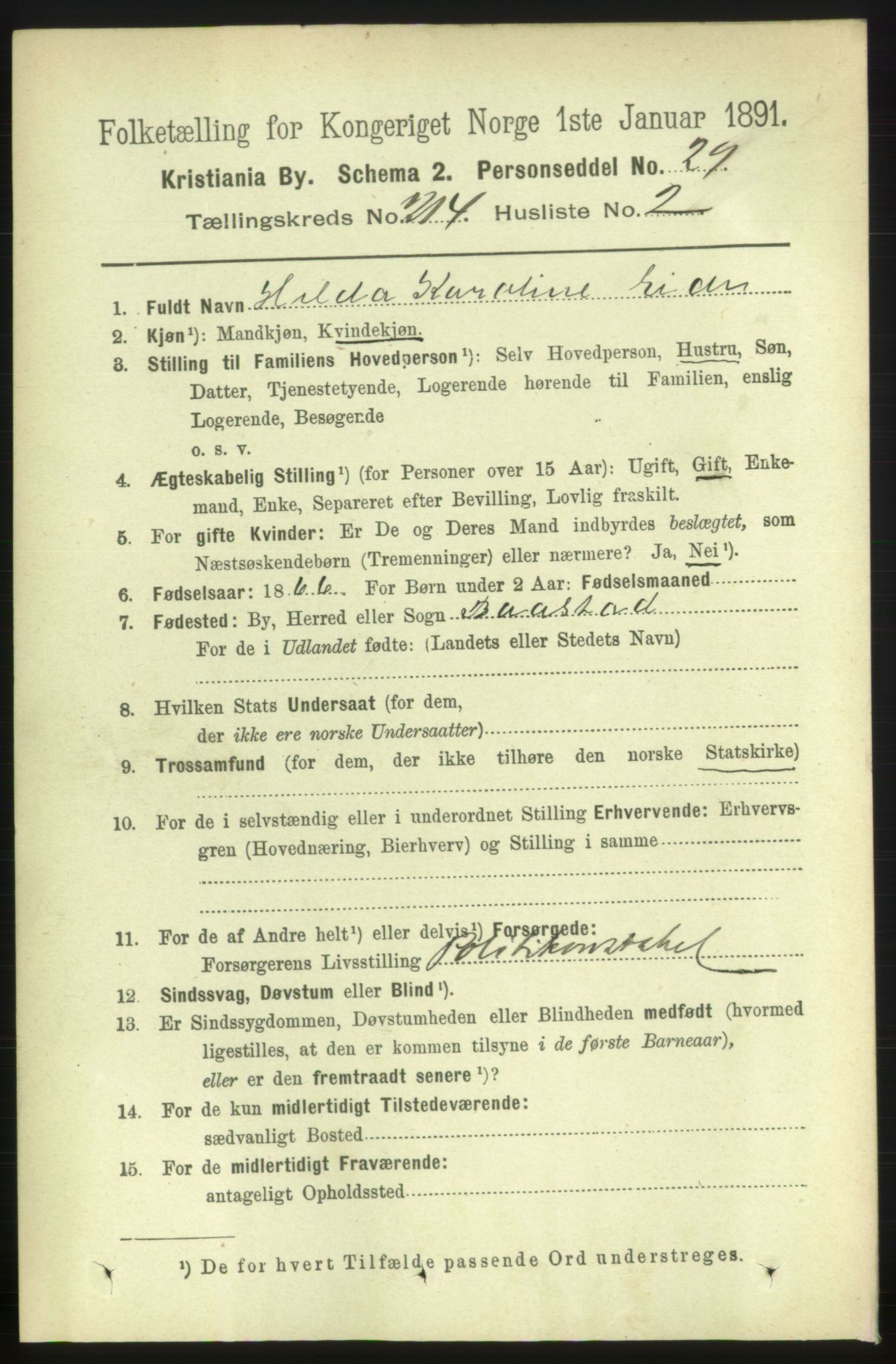 RA, 1891 census for 0301 Kristiania, 1891, p. 127312