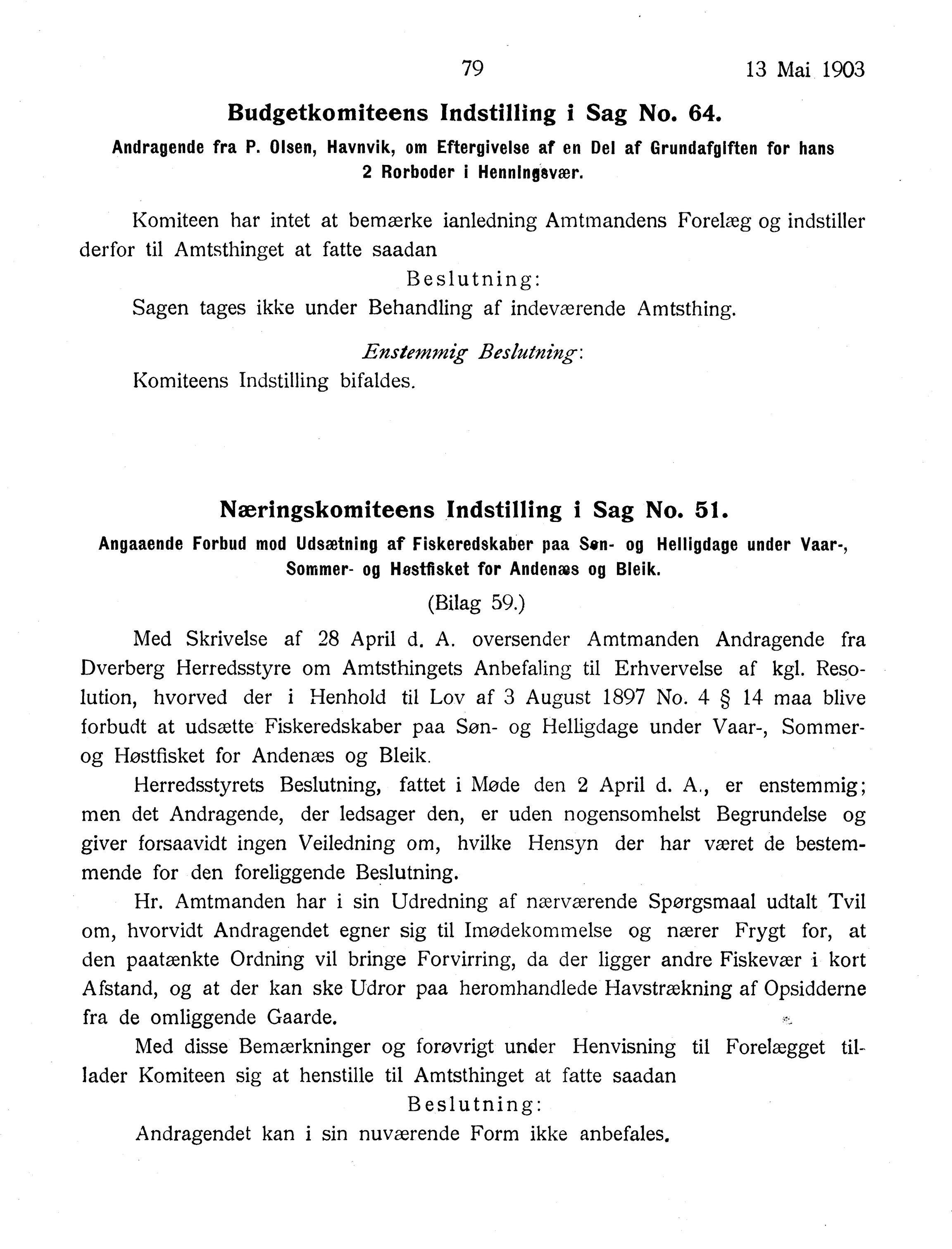 Nordland Fylkeskommune. Fylkestinget, AIN/NFK-17/176/A/Ac/L0026: Fylkestingsforhandlinger 1903, 1903