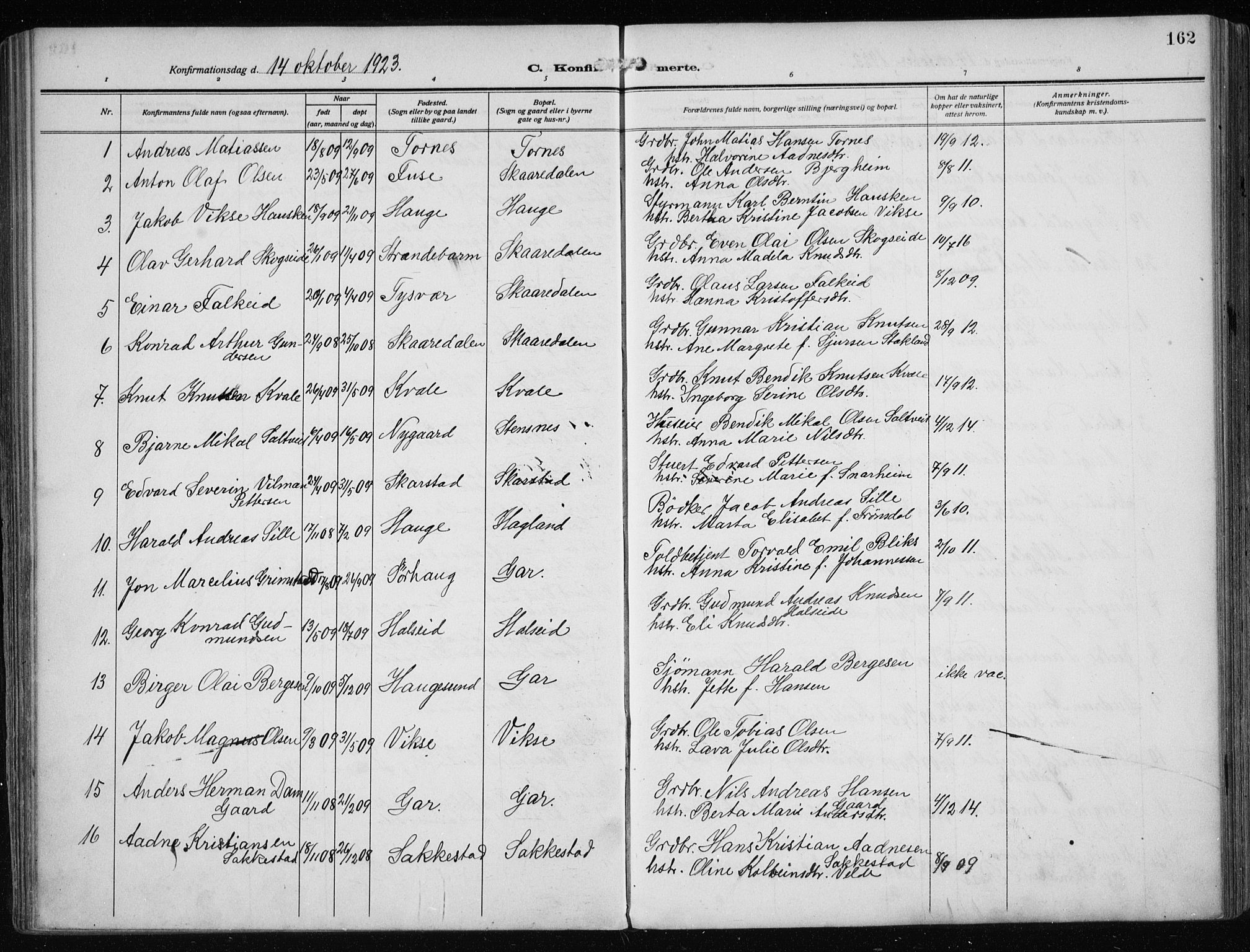 Haugesund sokneprestkontor, SAST/A -101863/H/Ha/Haa/L0010: Parish register (official) no. A 10, 1909-1935, p. 162