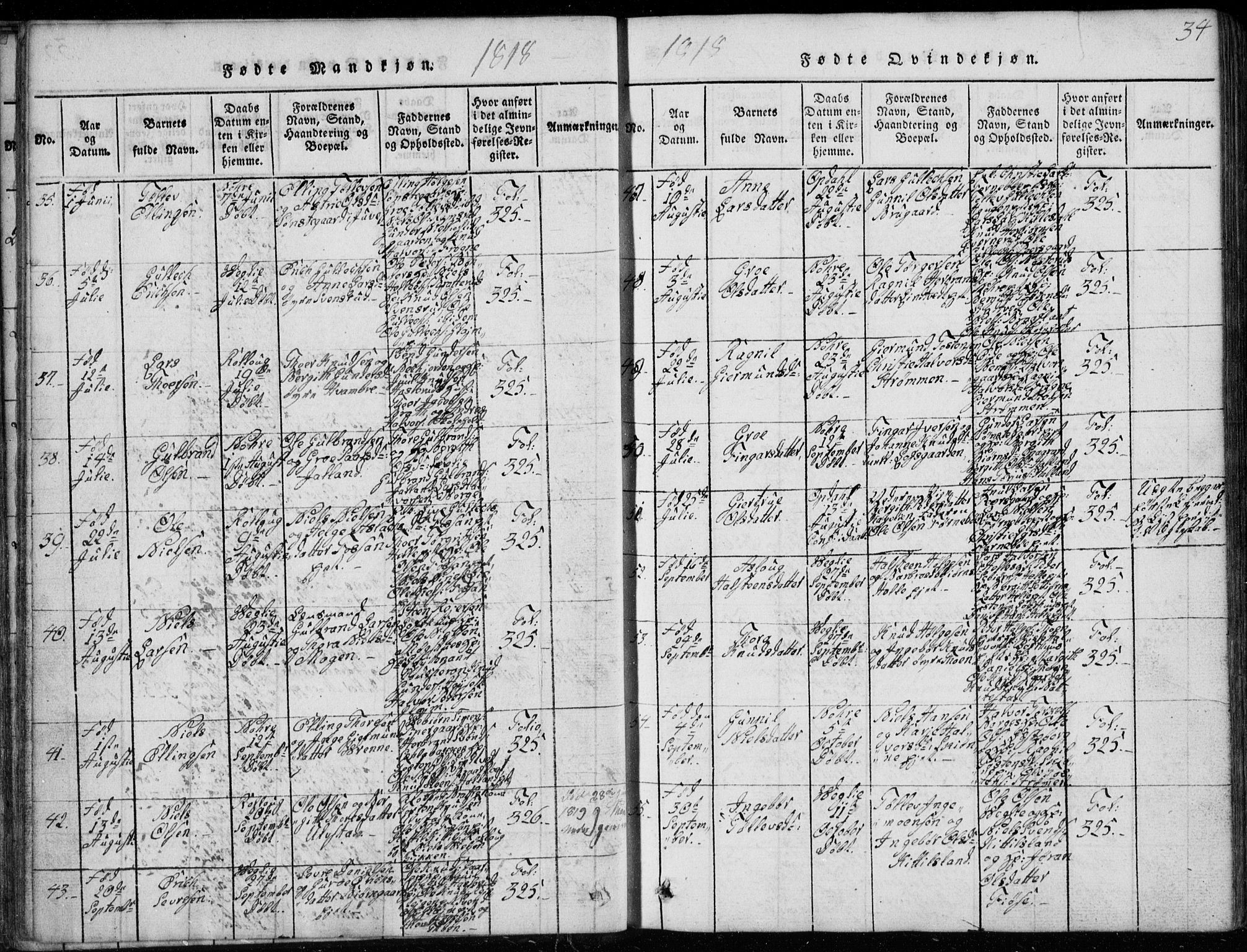 Rollag kirkebøker, SAKO/A-240/G/Ga/L0001: Parish register (copy) no. I 1, 1814-1831, p. 34