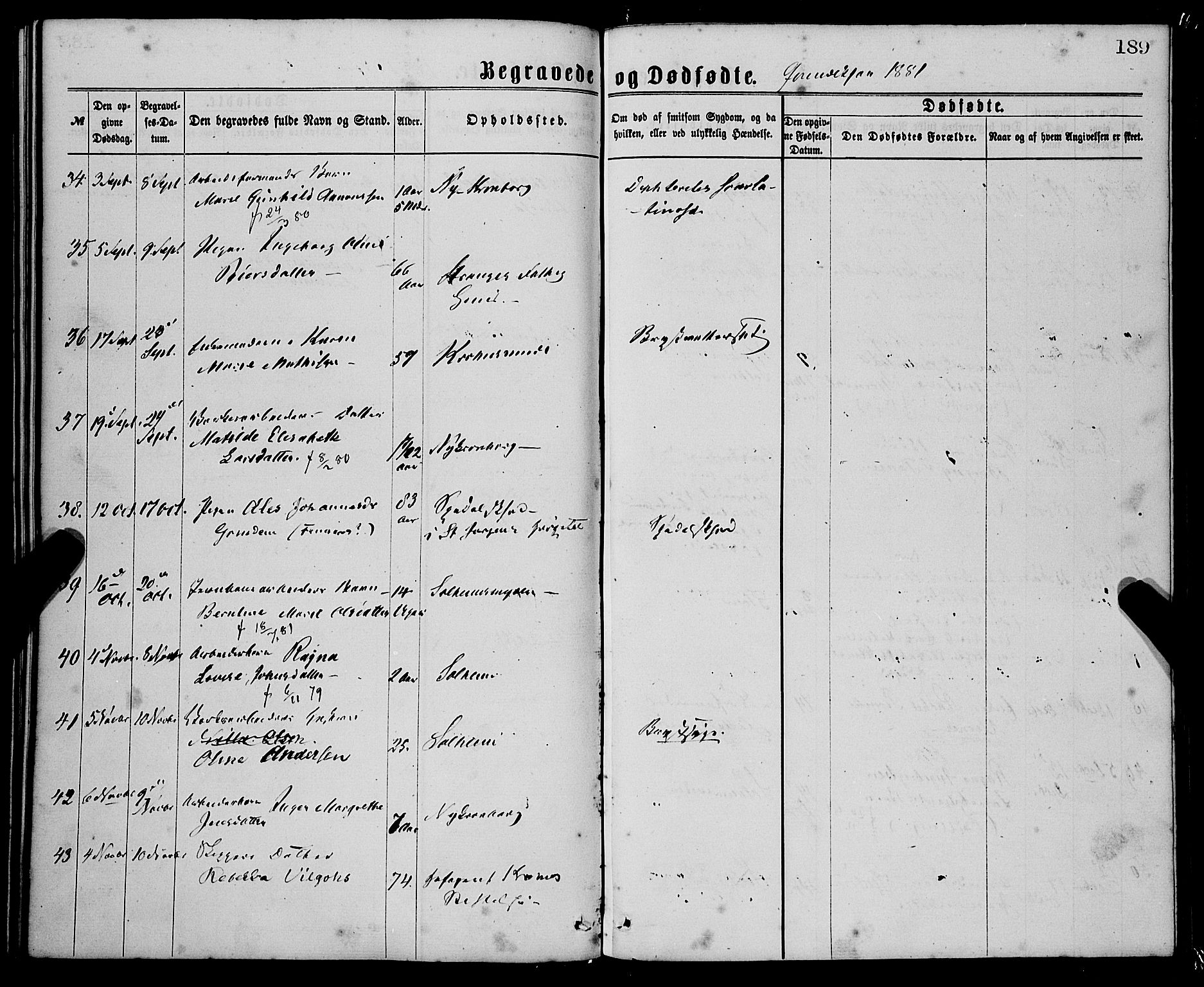 St. Jørgens hospital og Årstad sokneprestembete, AV/SAB-A-99934: Parish register (official) no. A 11, 1864-1886, p. 189