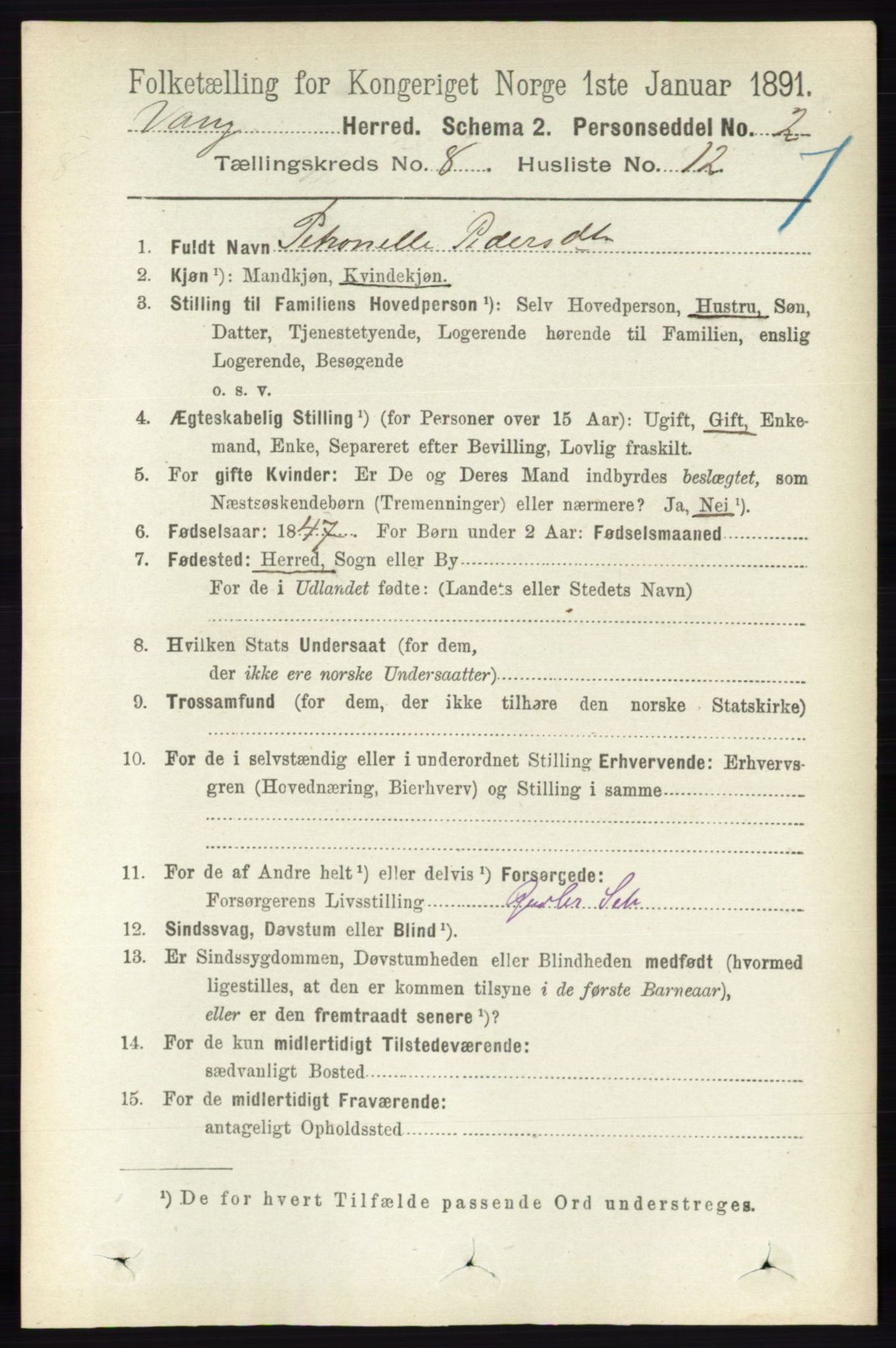 RA, 1891 census for 0414 Vang, 1891, p. 5667