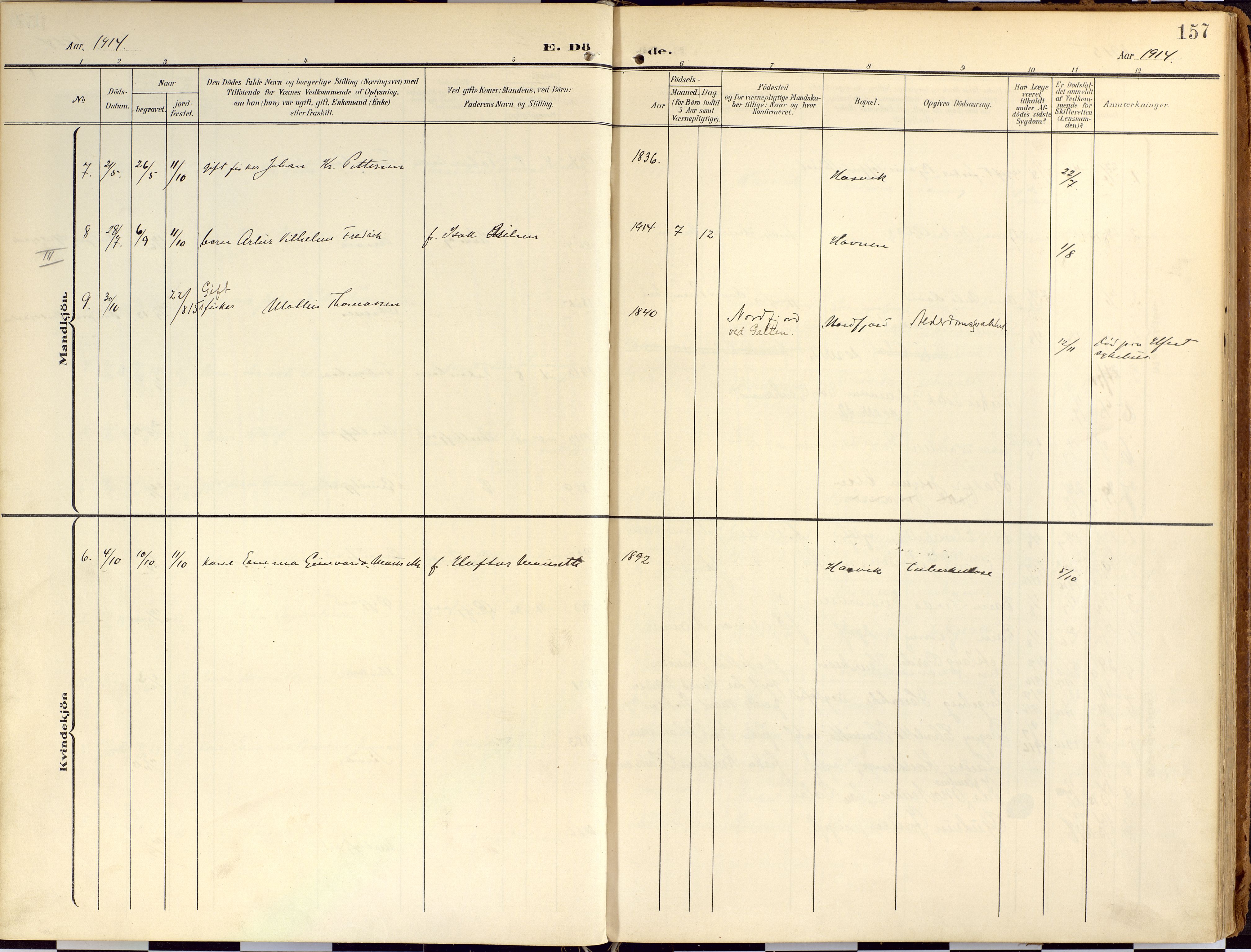 Loppa sokneprestkontor, SATØ/S-1339/H/Ha/L0010kirke: Parish register (official) no. 10, 1907-1922, p. 157