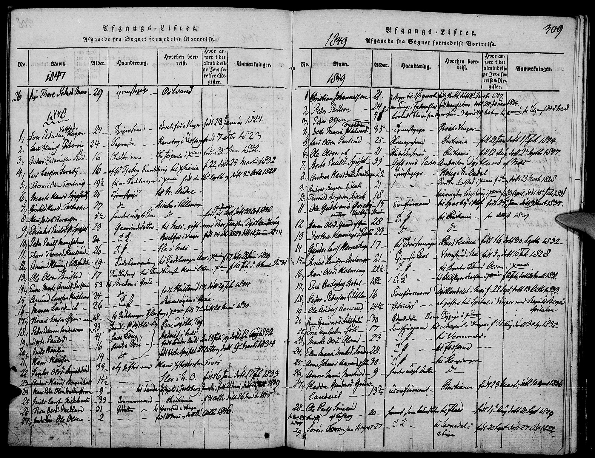 Strøm-Odalen prestekontor, SAH/PREST-028/H/Ha/Haa/L0006: Parish register (official) no. 6, 1814-1850, p. 309