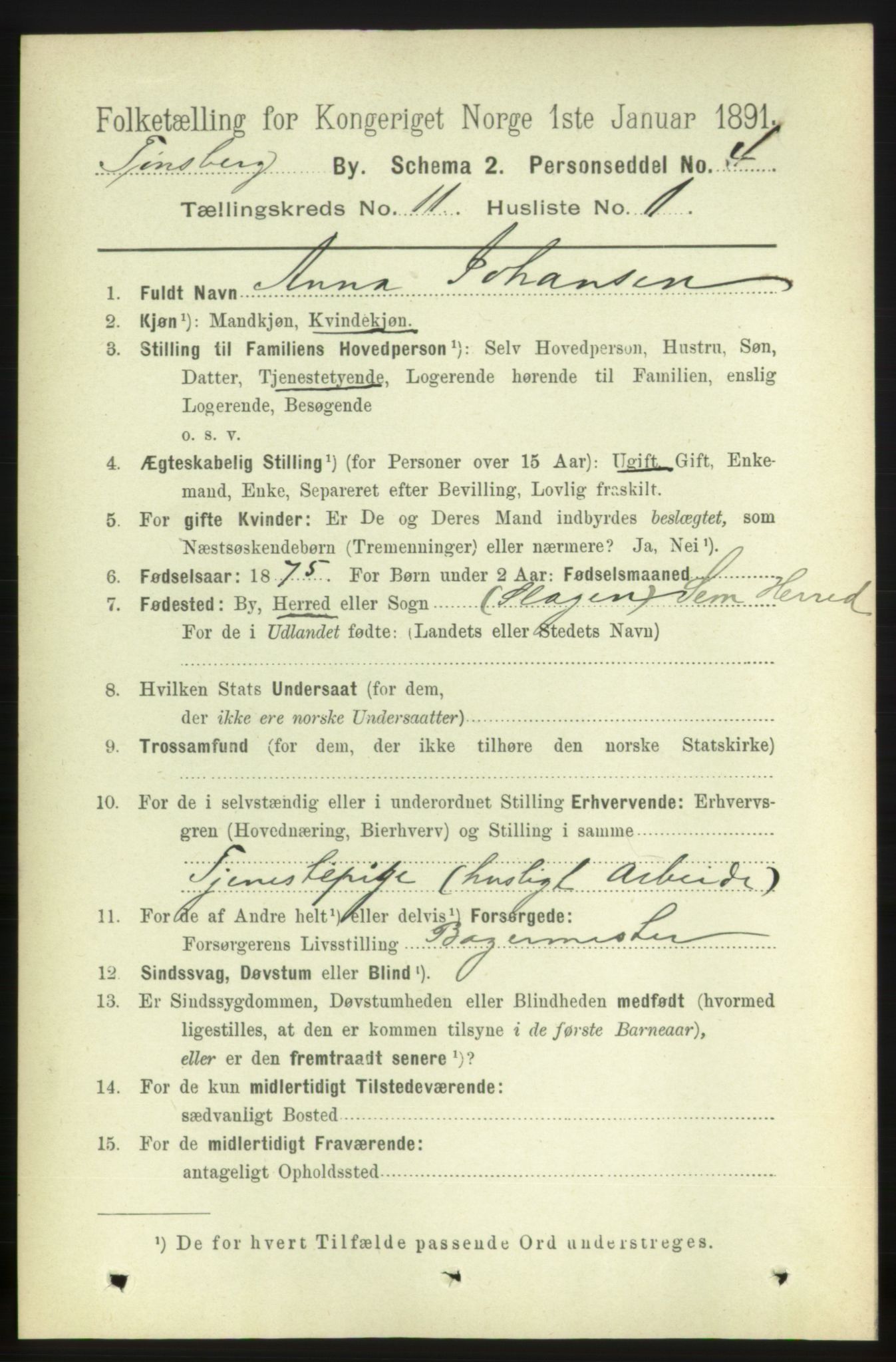 RA, 1891 census for 0705 Tønsberg, 1891, p. 3855