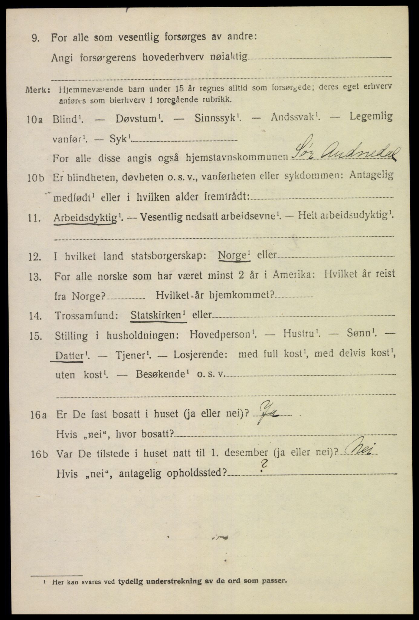 SAK, 1920 census for Sør-Audnedal, 1920, p. 2638