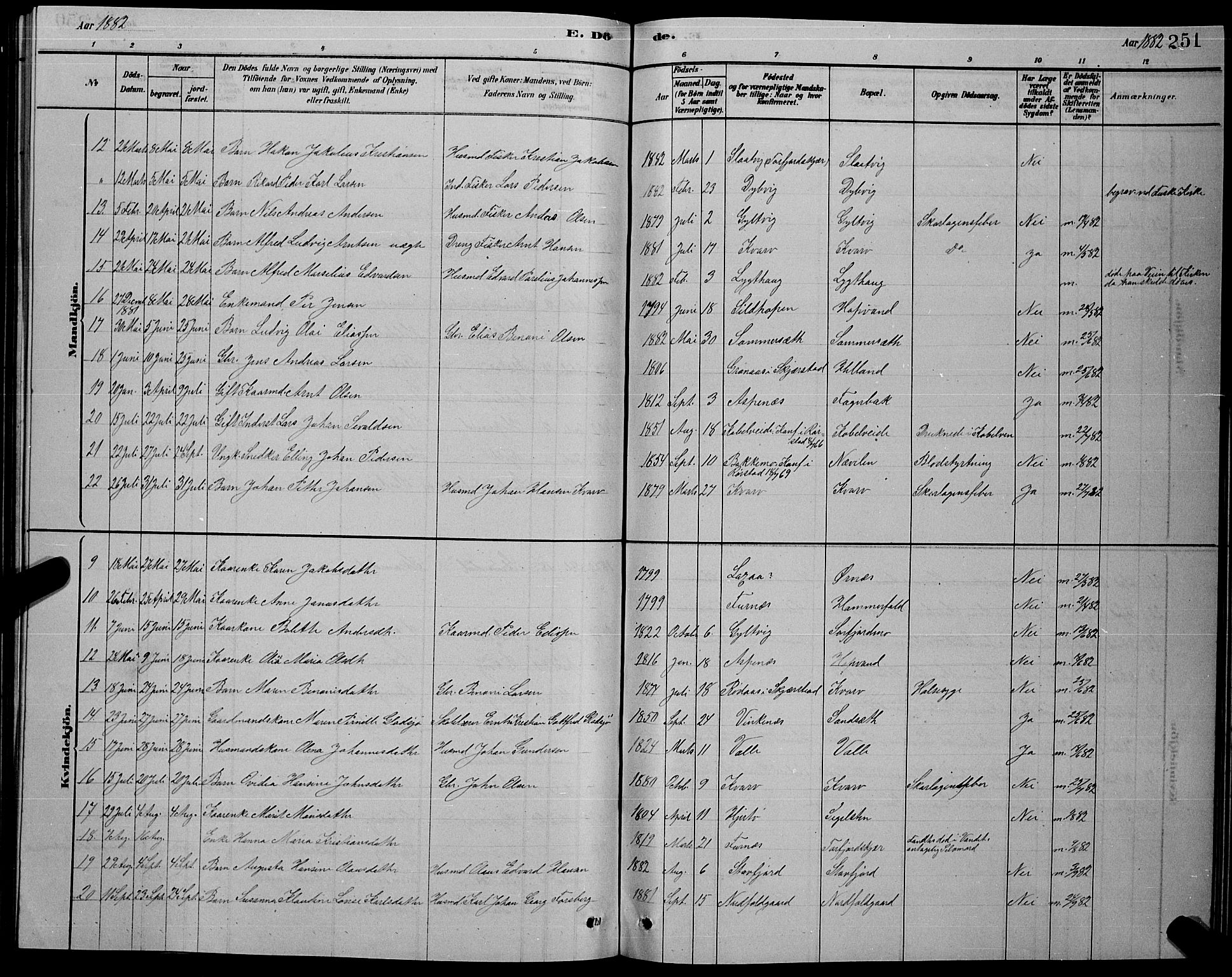 Ministerialprotokoller, klokkerbøker og fødselsregistre - Nordland, AV/SAT-A-1459/853/L0776: Parish register (copy) no. 853C04, 1878-1889, p. 251