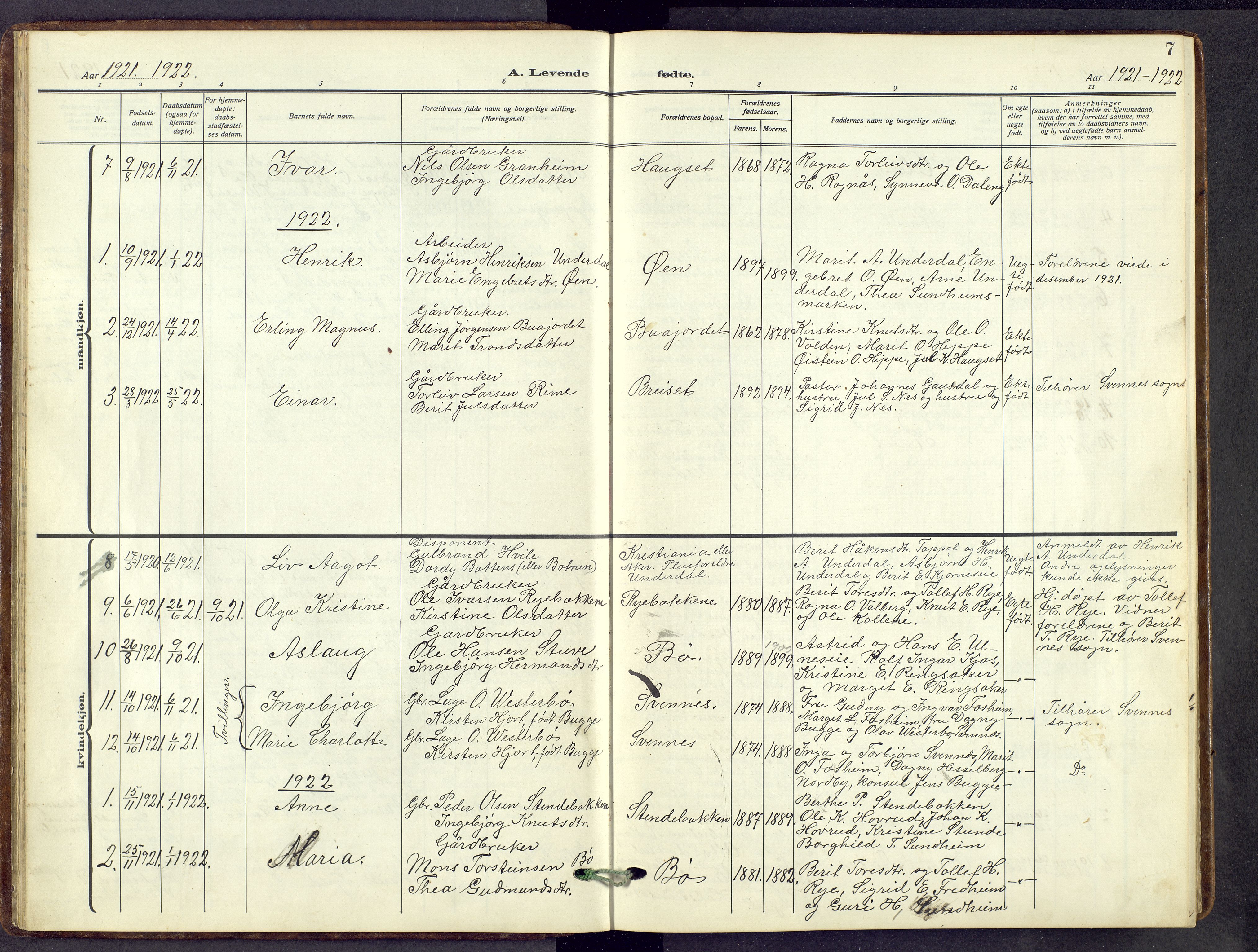 Nord-Aurdal prestekontor, AV/SAH-PREST-132/H/Ha/Hab/L0014: Parish register (copy) no. 14, 1917-1953, p. 7