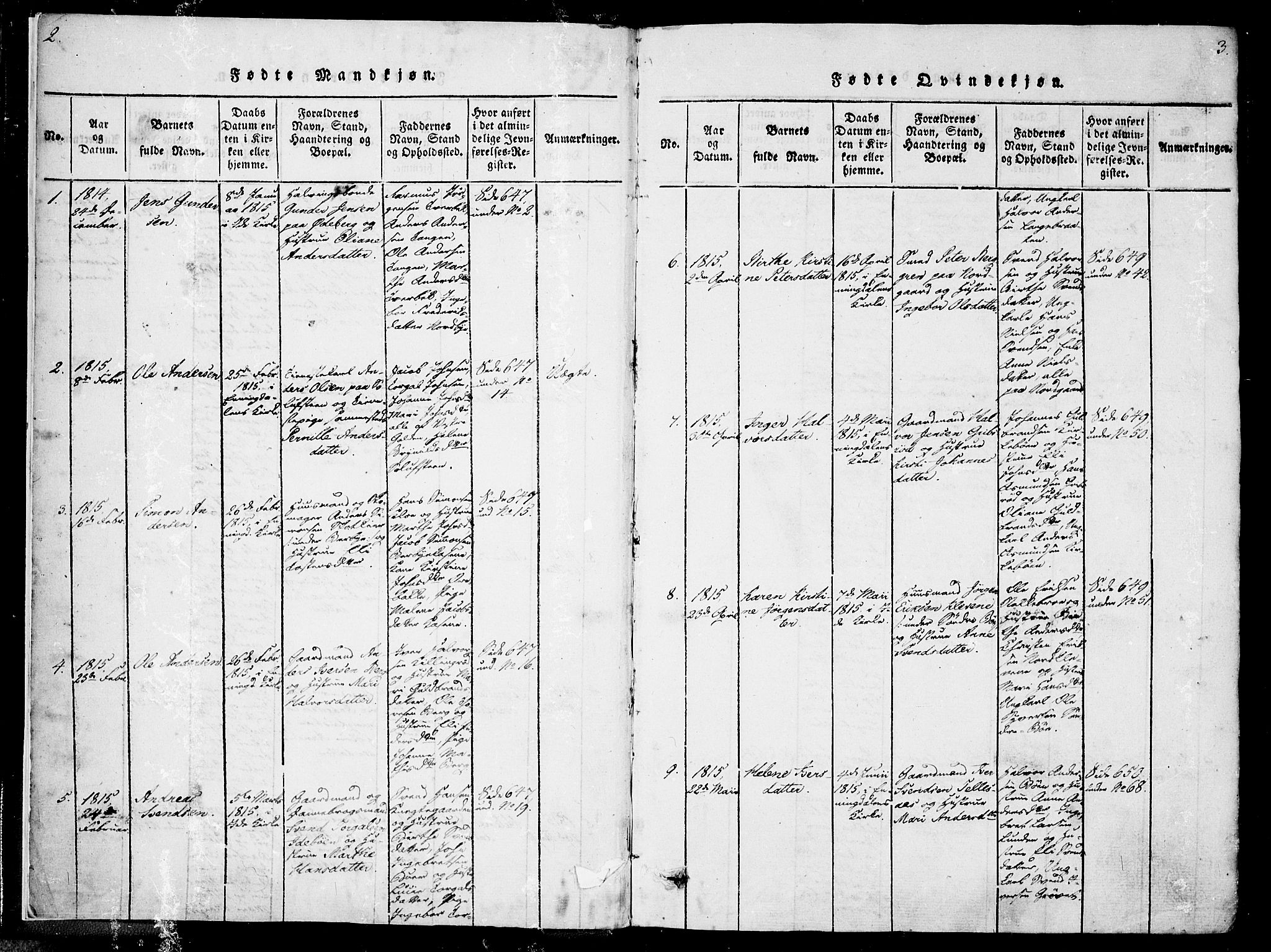 Idd prestekontor Kirkebøker, AV/SAO-A-10911/F/Fc/L0002: Parish register (official) no. III 2, 1815-1831, p. 2-3