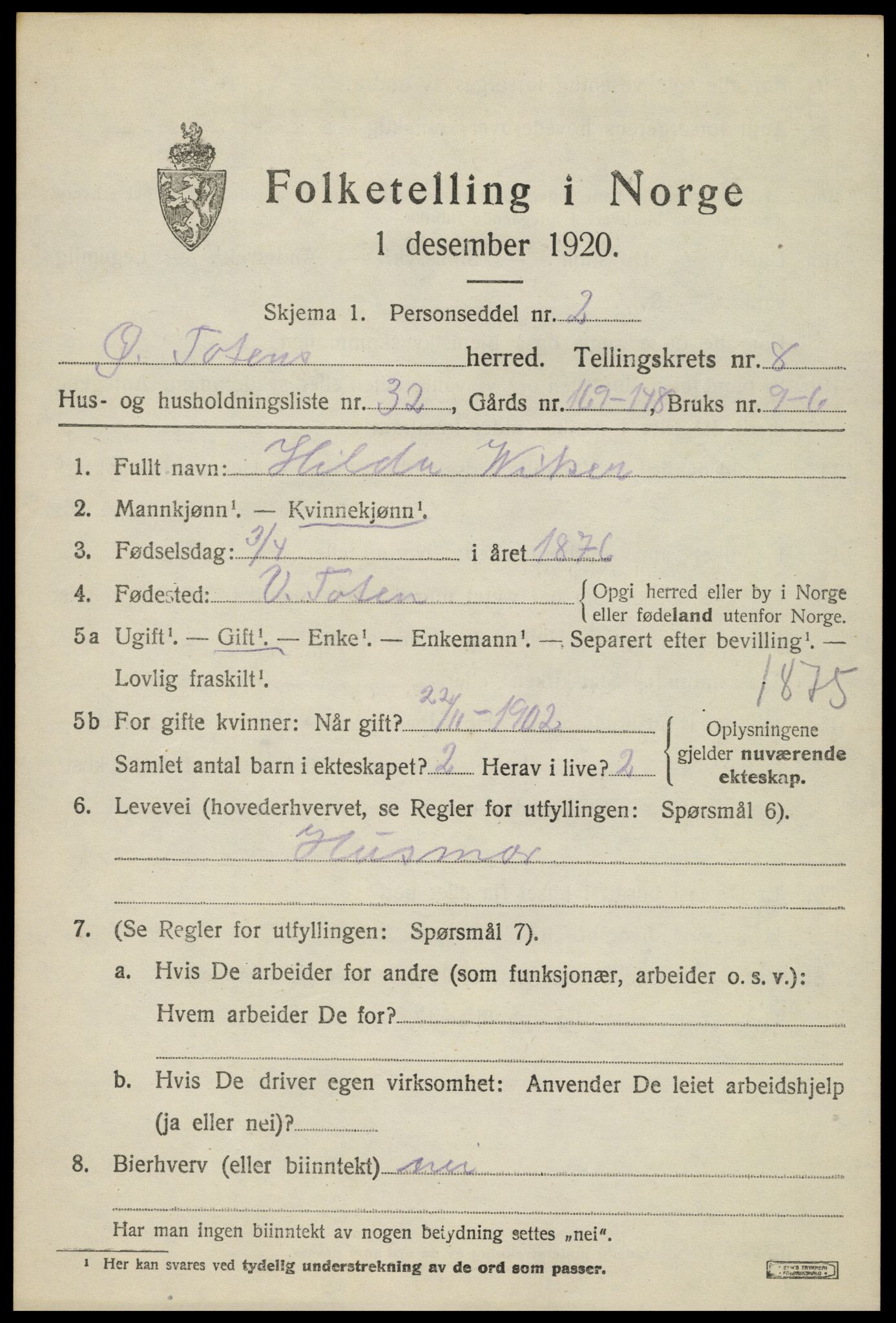 SAH, 1920 census for Østre Toten, 1920, p. 16348