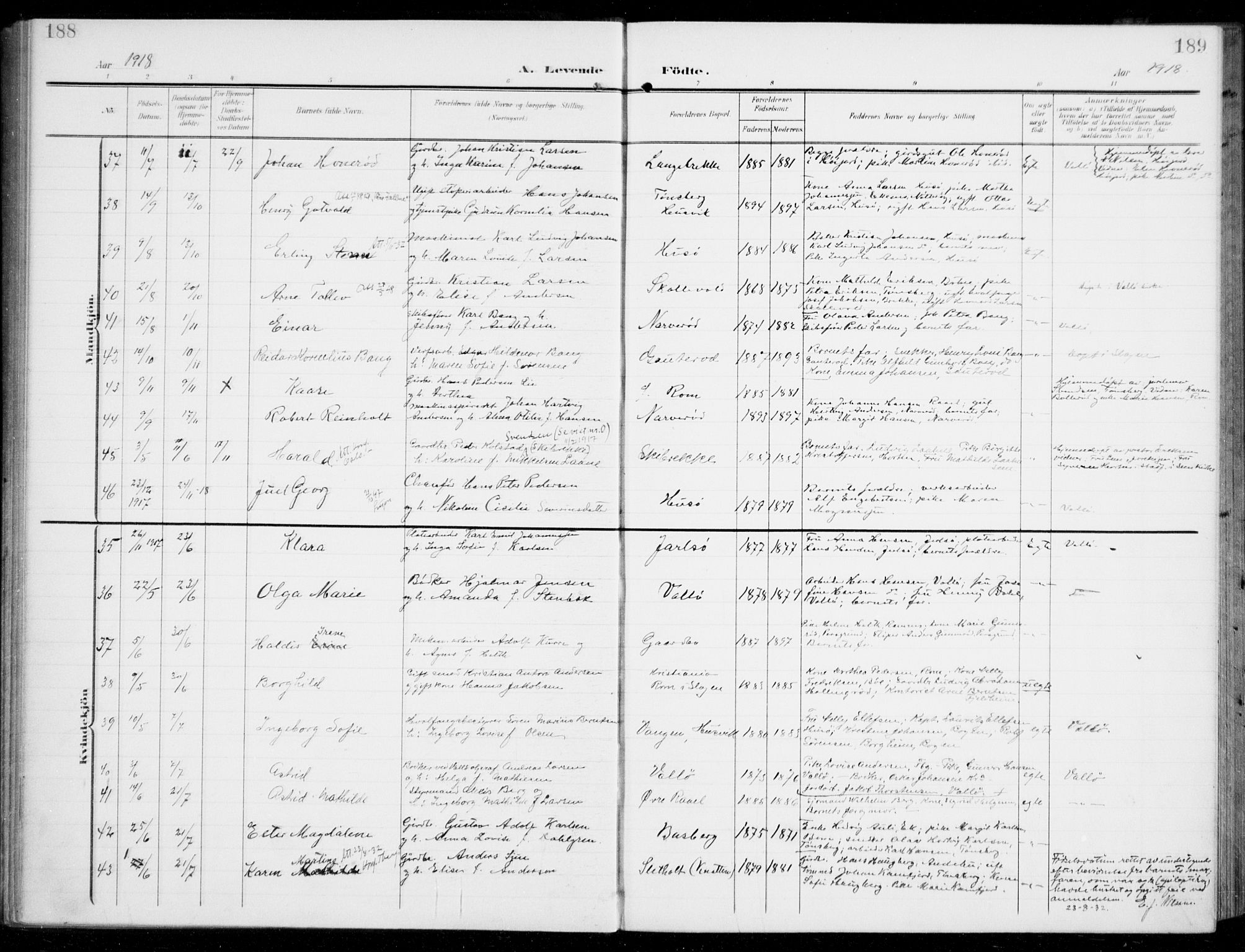 Sem kirkebøker, AV/SAKO-A-5/F/Fb/L0006: Parish register (official) no. II 6, 1905-1918, p. 188-189