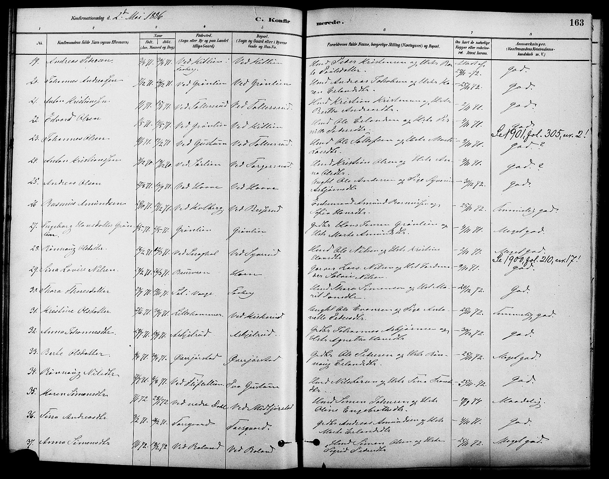 Fåberg prestekontor, SAH/PREST-086/H/Ha/Haa/L0008: Parish register (official) no. 8, 1879-1898, p. 163