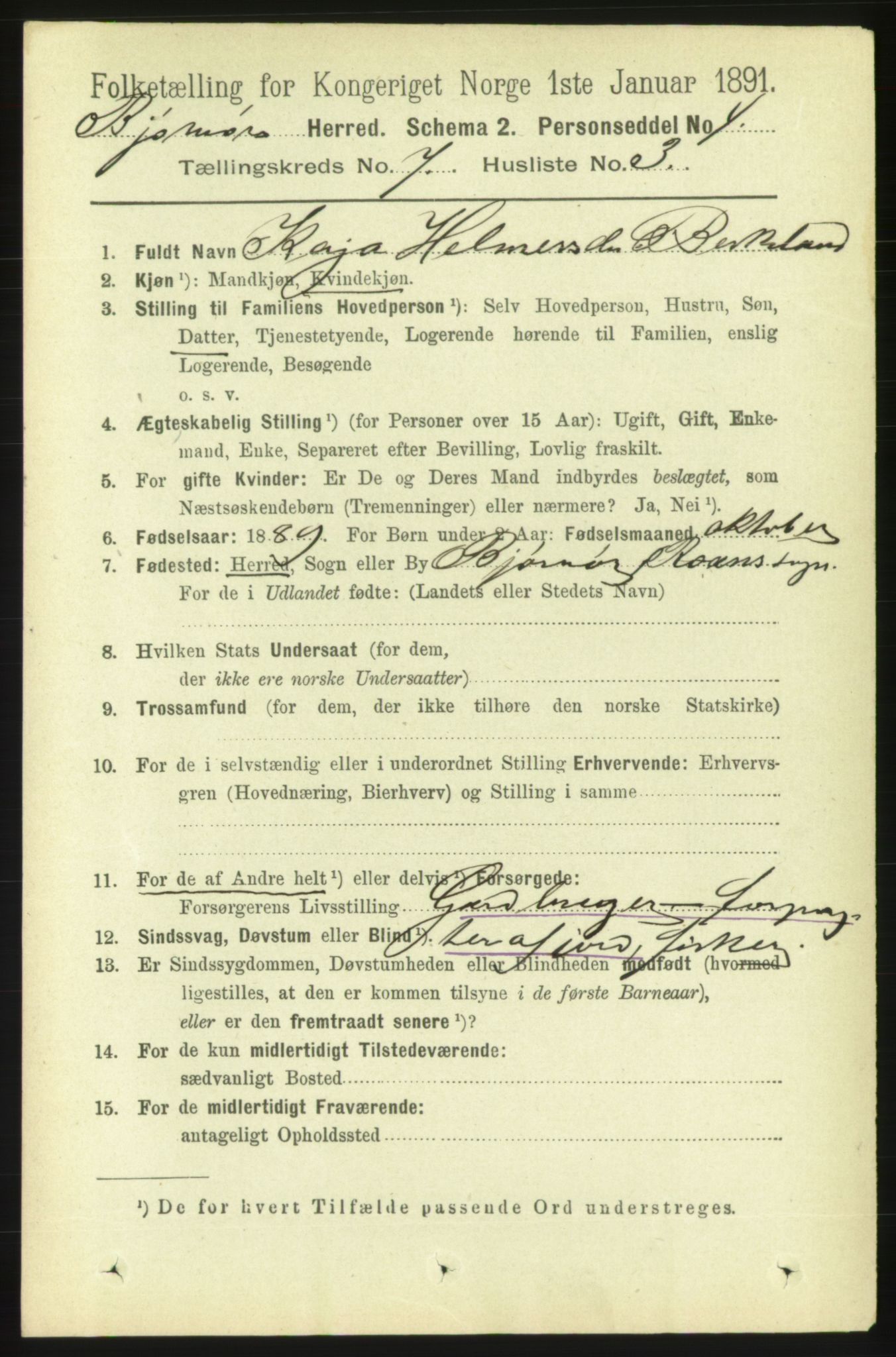 RA, 1891 census for 1632 Bjørnør, 1891, p. 3001