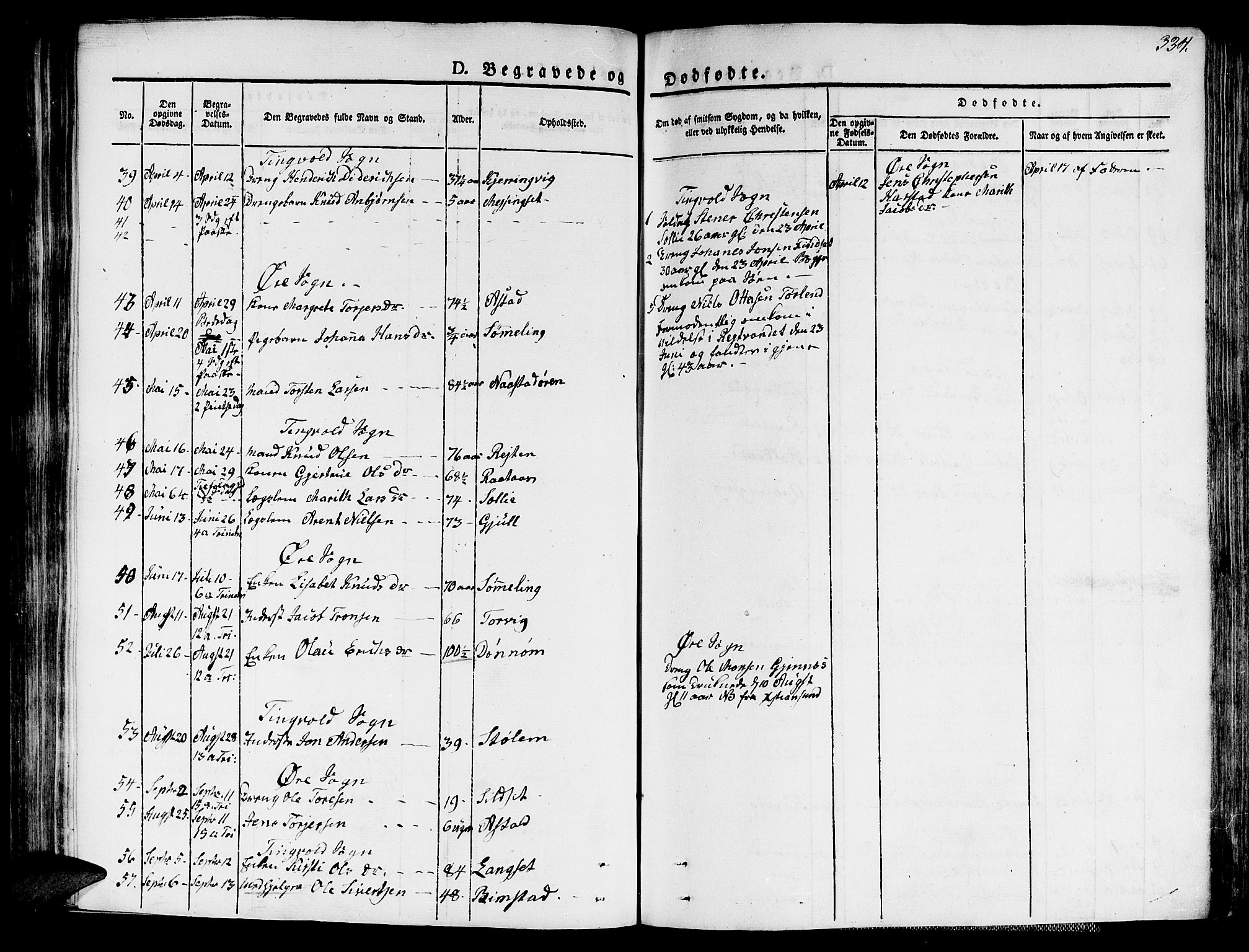 Ministerialprotokoller, klokkerbøker og fødselsregistre - Møre og Romsdal, AV/SAT-A-1454/586/L0983: Parish register (official) no. 586A09, 1829-1843, p. 334