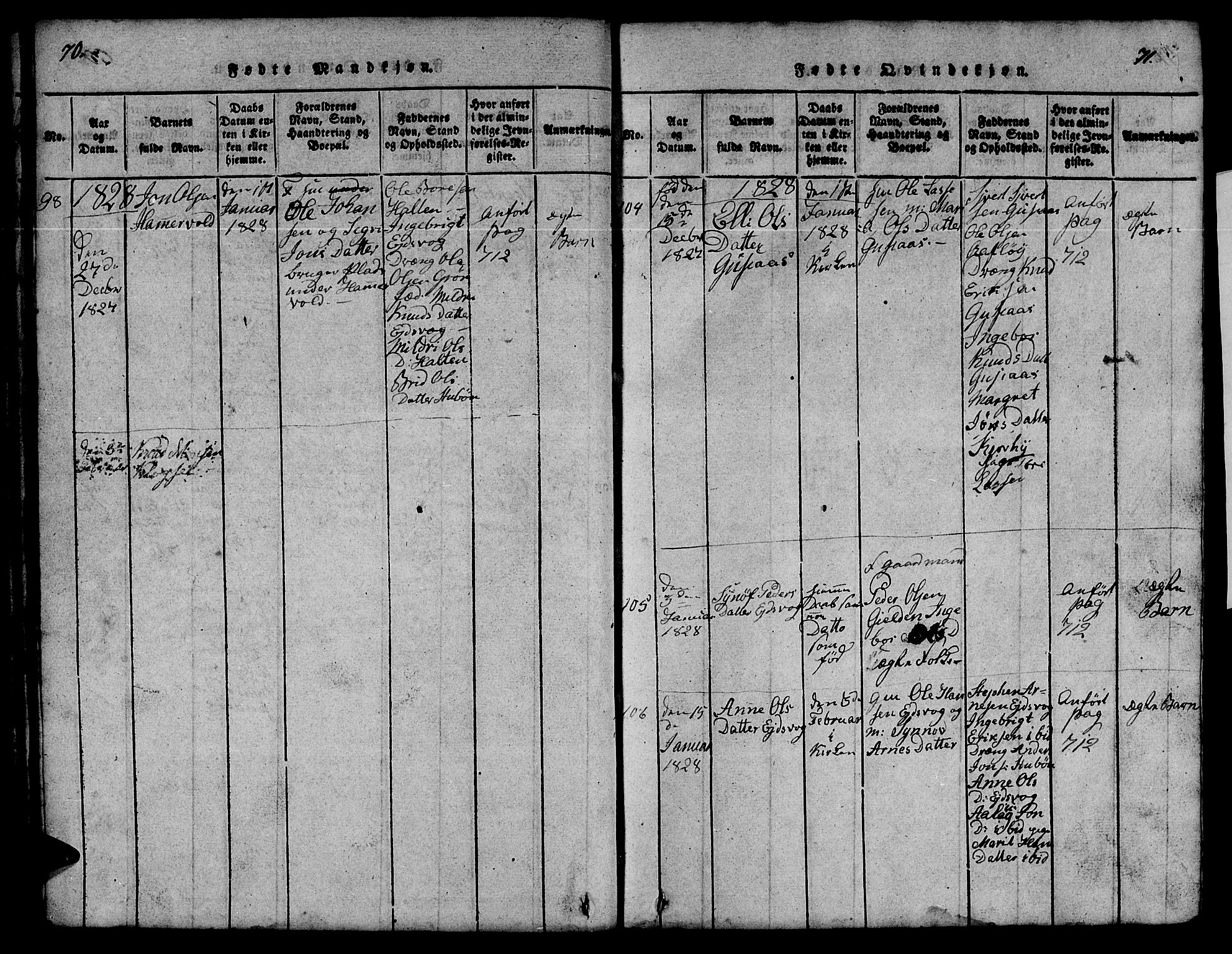 Ministerialprotokoller, klokkerbøker og fødselsregistre - Møre og Romsdal, SAT/A-1454/551/L0629: Parish register (copy) no. 551C01, 1818-1839, p. 70-71