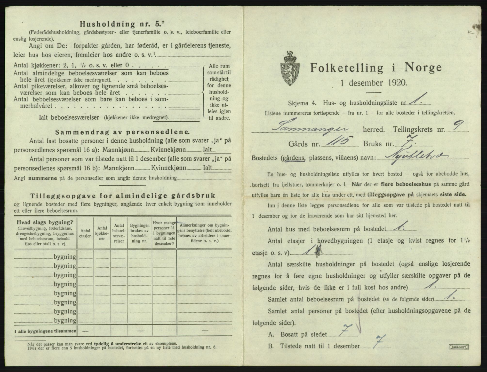 SAB, 1920 census for Samnanger, 1920, p. 504