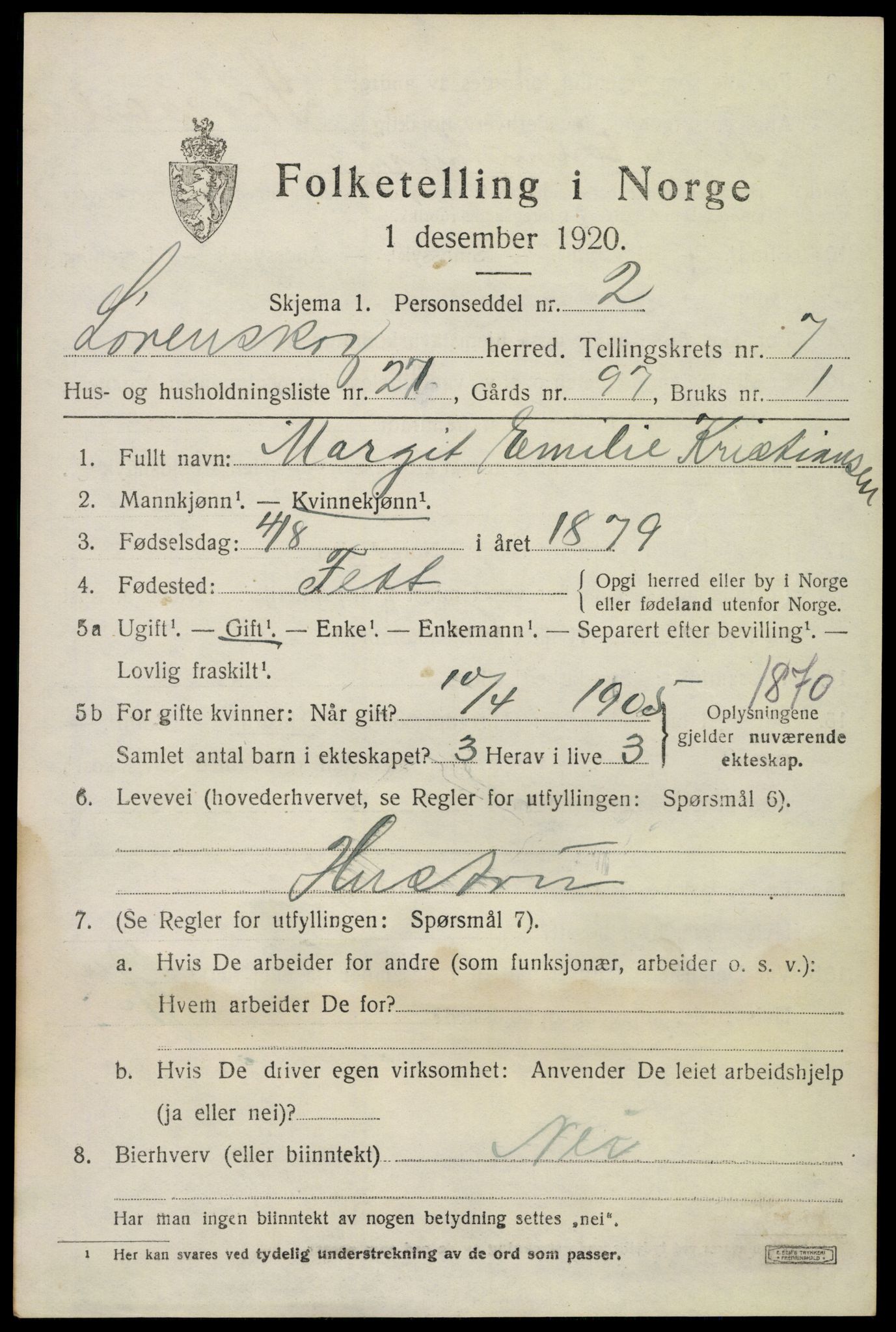 SAO, 1920 census for Lørenskog, 1920, p. 6104