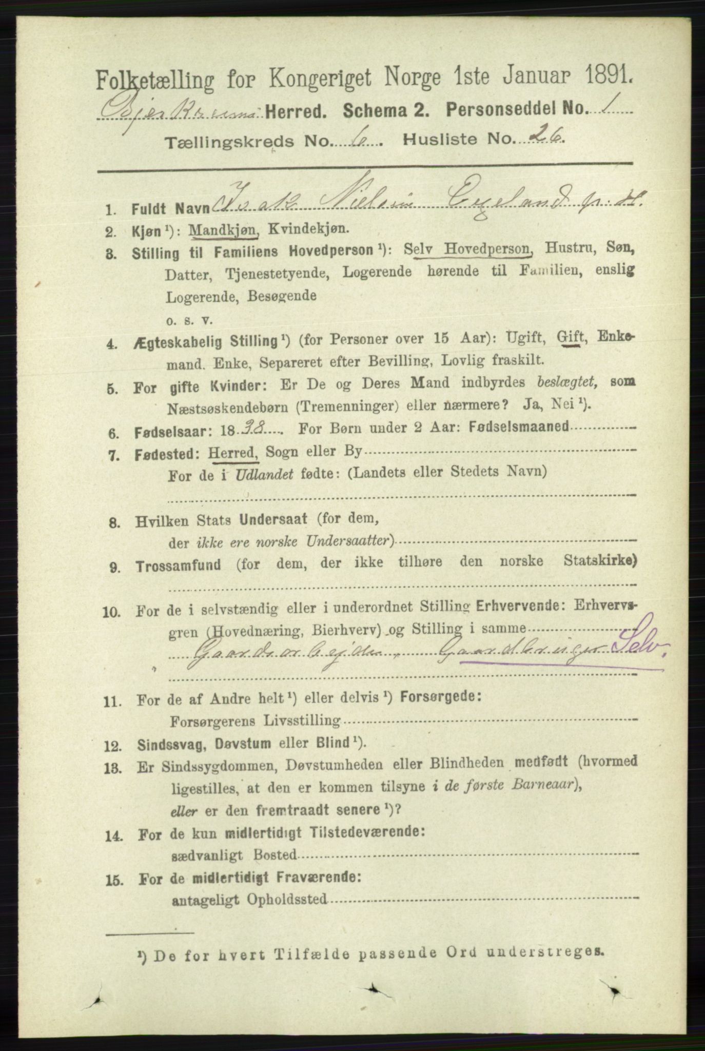 RA, 1891 census for 1114 Bjerkreim, 1891, p. 2262